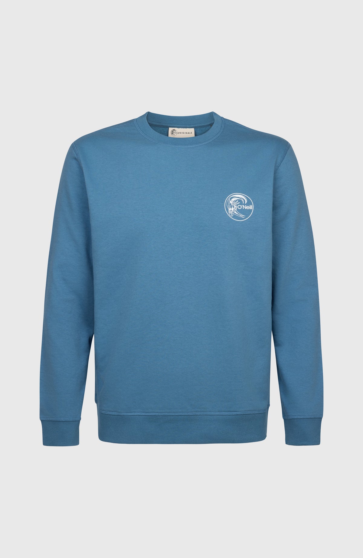 O'Neill O'Riginals Chest Print Crew Sweatshirt für Herren, blau mit Logo-Print in Weiß, freigestellt von vorne