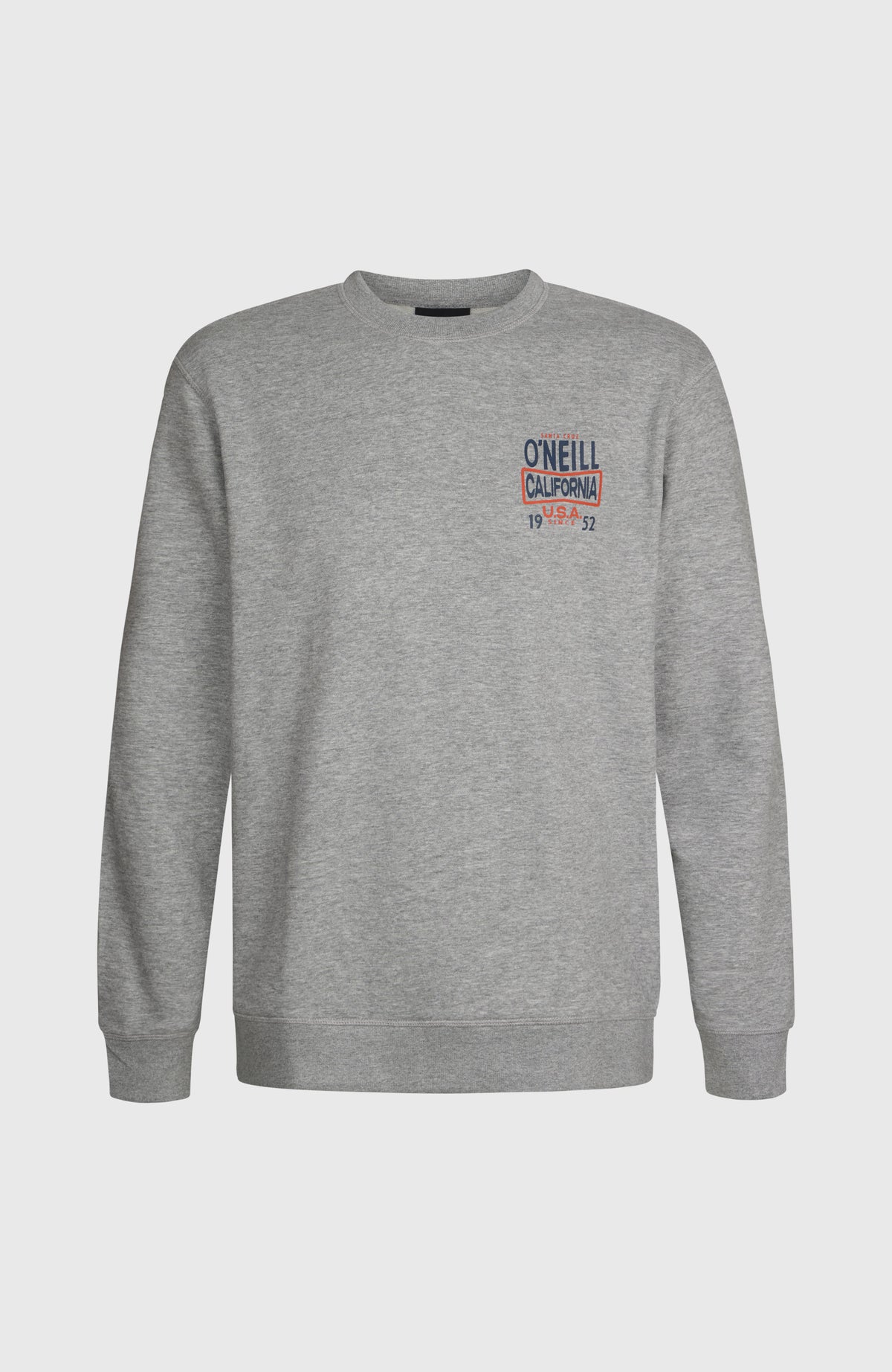 O'NEILL CALI CREW Sweatshirt für Herren, grau mit Logo-Print in Blau und Rot, freigestellt in Vorderansicht