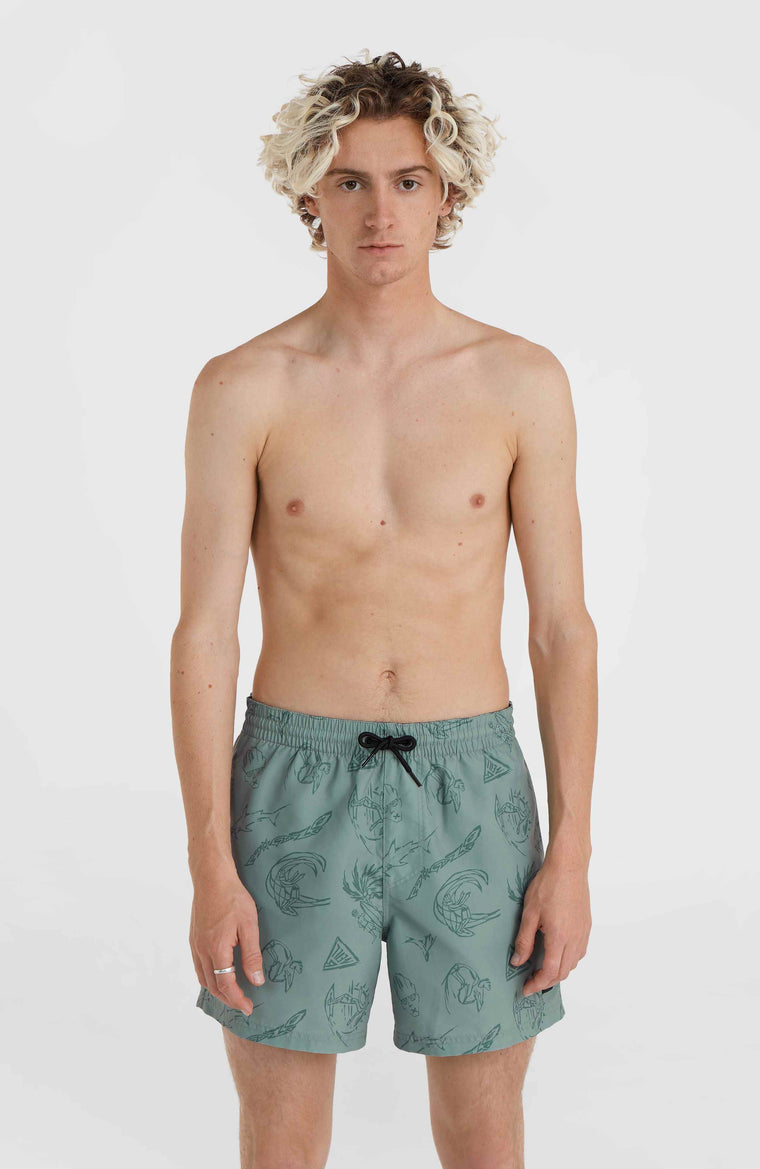 Mix and Match Cali Print 15'' Badehose | Green Vintage Surfer