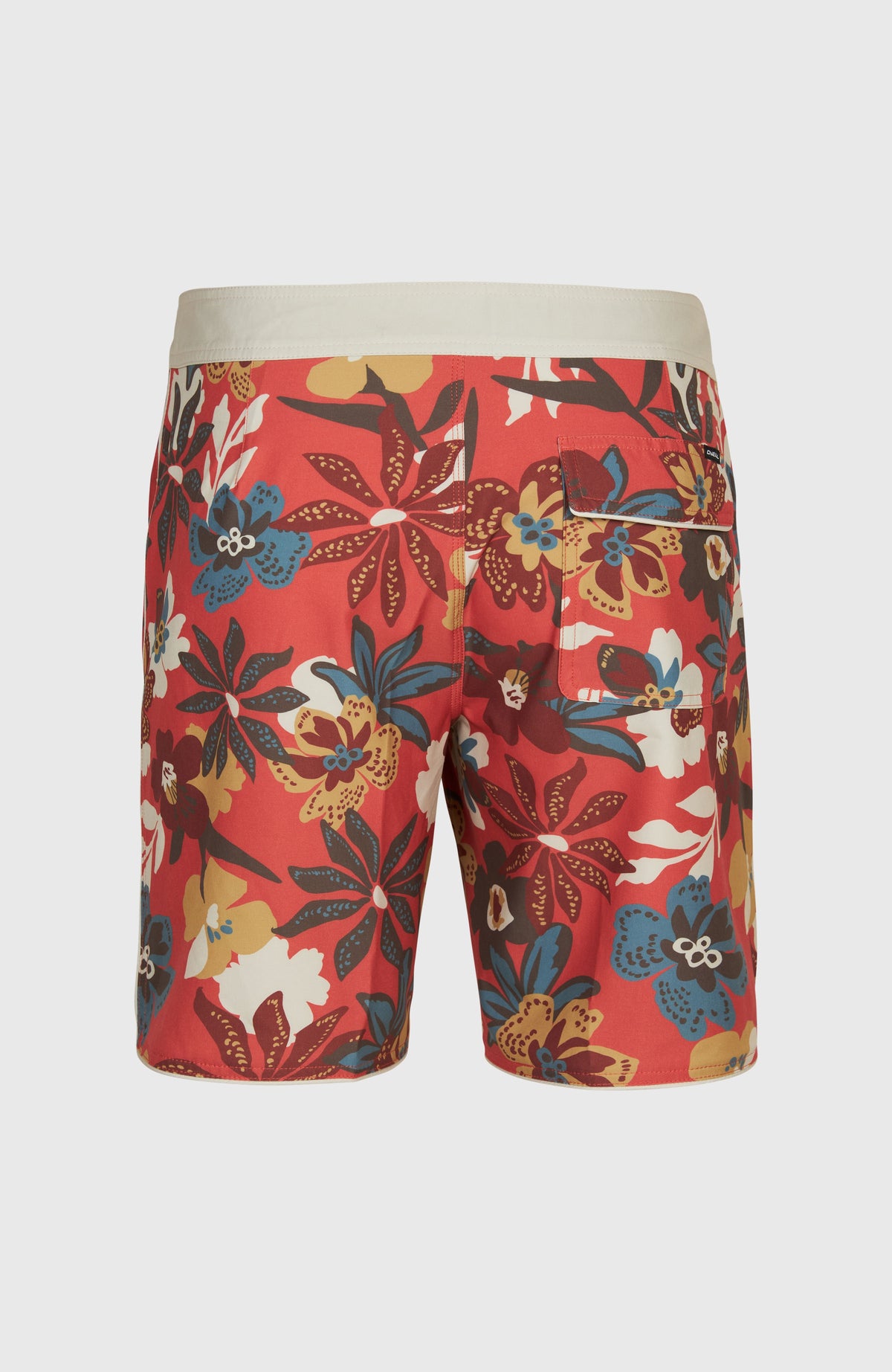 Hyperfreak Mysto Scallop 19'' Boardshorts für Herren, orange mit Blumenmuster, freigestellt von hinten mit Gesäßtasche