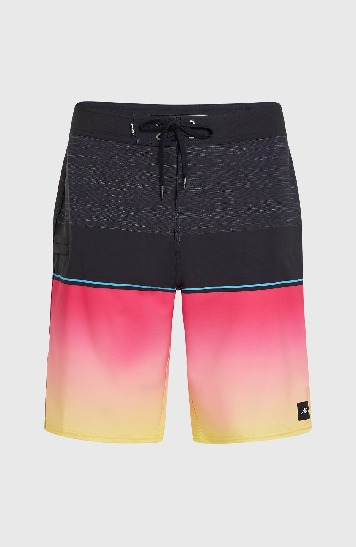 Hyperfreak Heat Block 21'' Boardshorts für Herren, pink mit Farbverlauf, flach liegend von vorne mit Kordelzug