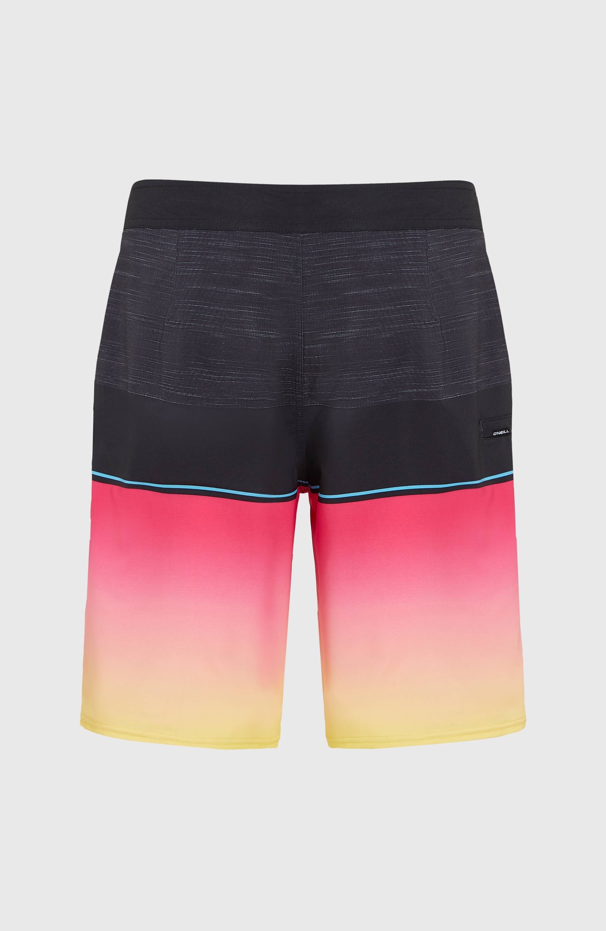 Hyperfreak Heat Block 21'' Boardshorts für Herren, pink mit Farbverlauf, flach liegend von hinten mit kleiner Tasche