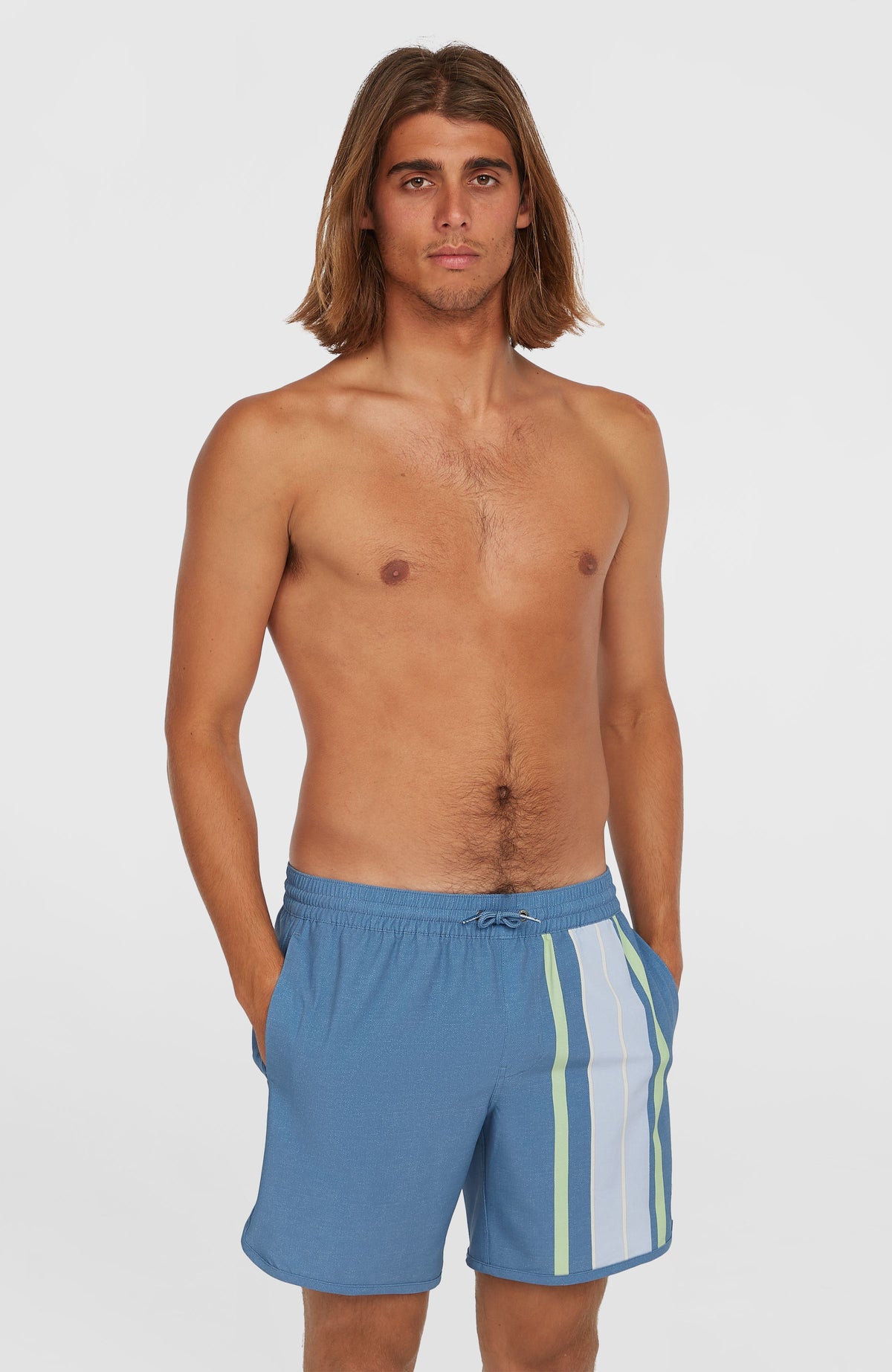 O'Neill O'Riginals Scallop 16'' Badehose für Herren, blau mit Streifenmuster in Grün und Hellblau, Vorderansicht