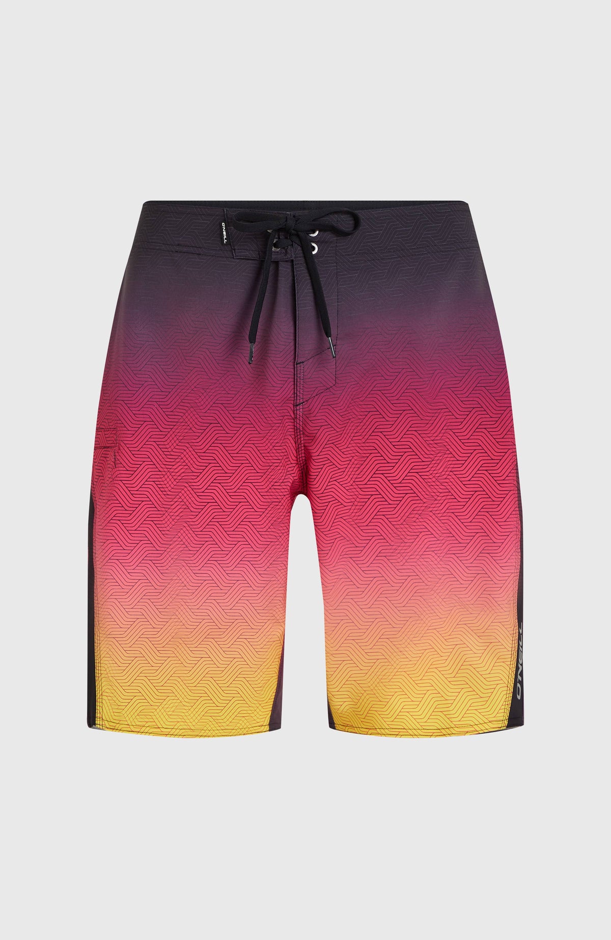 Superfreak Mysto 20'' Boardshorts für Herren, pink mit Farbverlauf in Schwarz und Gelb, flach liegend von vorne