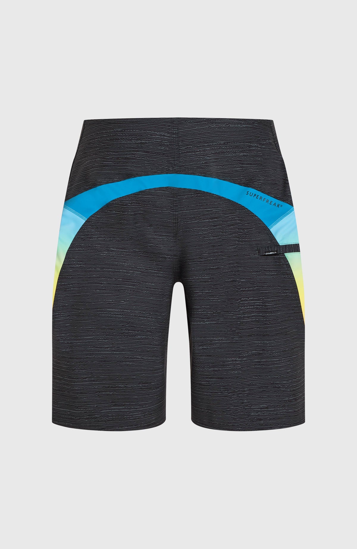 Superfreak Mysto 20'' Boardshorts für Herren, schwarz, freigestellt von hinten mit blauem Einsatz