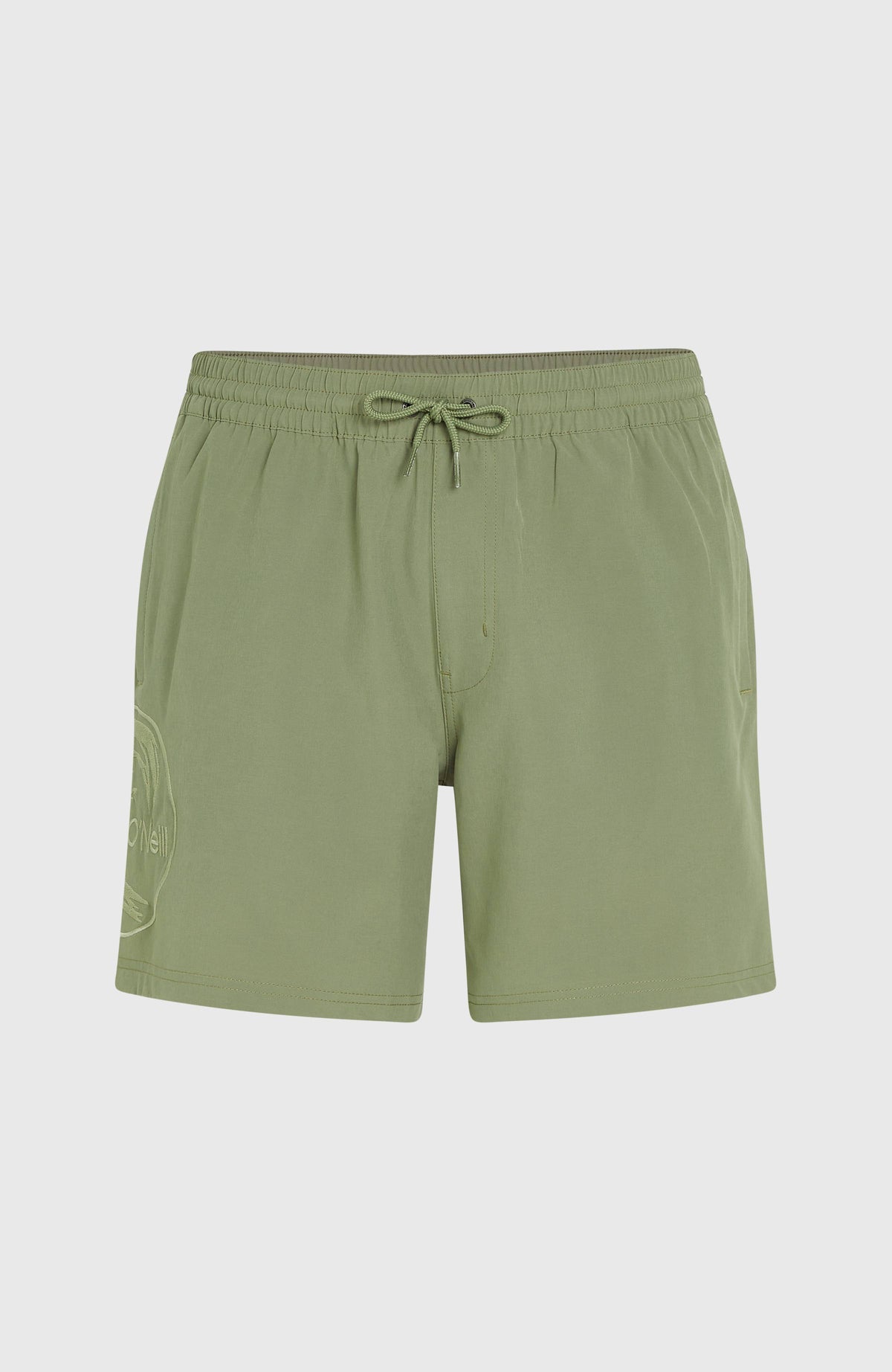 O'Riginals Cali Ocean 16'' Badehose für Herren, grün, flach liegend von vorne mit Kordelzug am Bund
