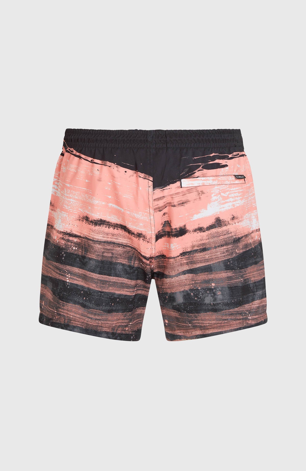 Cali Gradient 15'' Badehose, pink mit Streifenmuster in Schwarz und Weiß, flach liegend von hinten
