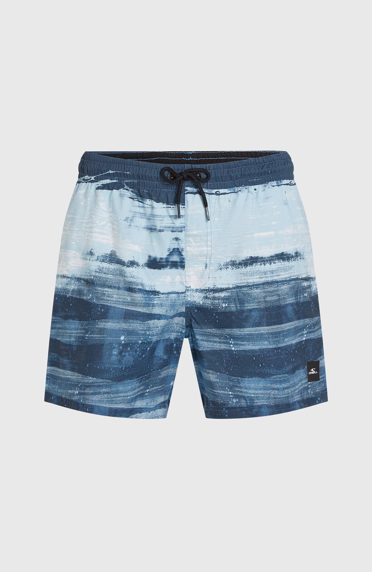 Cali Gradient 15'' Badehose für Herren, blau mit Farbverlauf in Hellblau, flach liegend von vorne mit Kordelzug