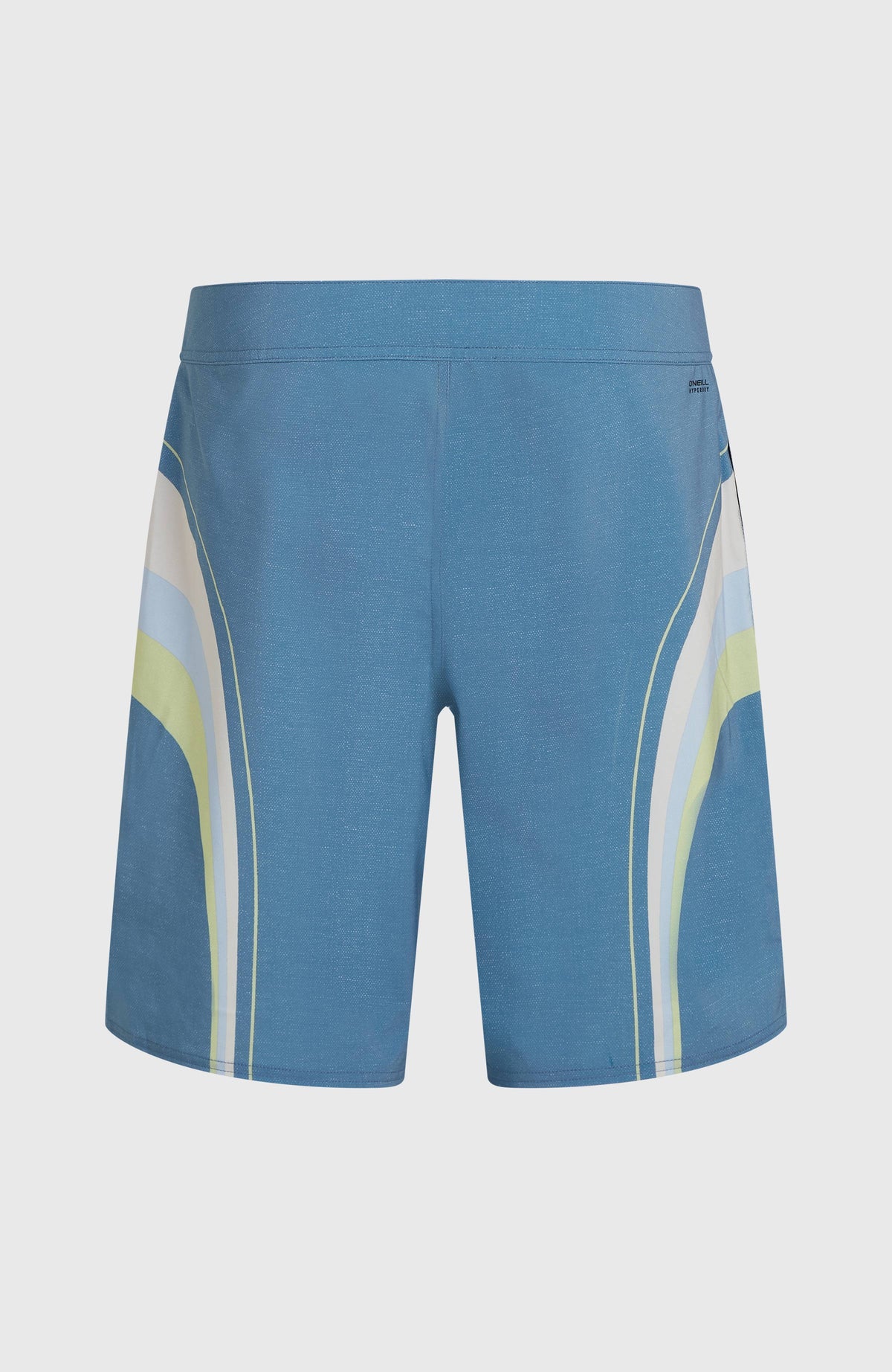 O'Riginals Longboard 19'' Boardshorts für Herren, blau mit Streifenmuster in Weiß und Grün, freigestellt von hinten