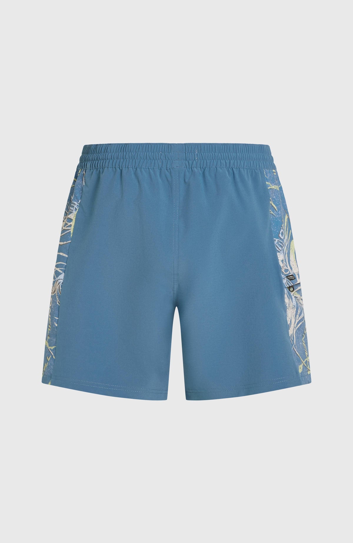 O'Riginals Side Panel 16'' Badehose für Herren, blau mit Grafikmuster in Weiß, freigestellt von hinten