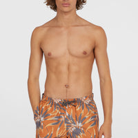 Cali Floral 16'' Badehose | Orange Dipped Leaves