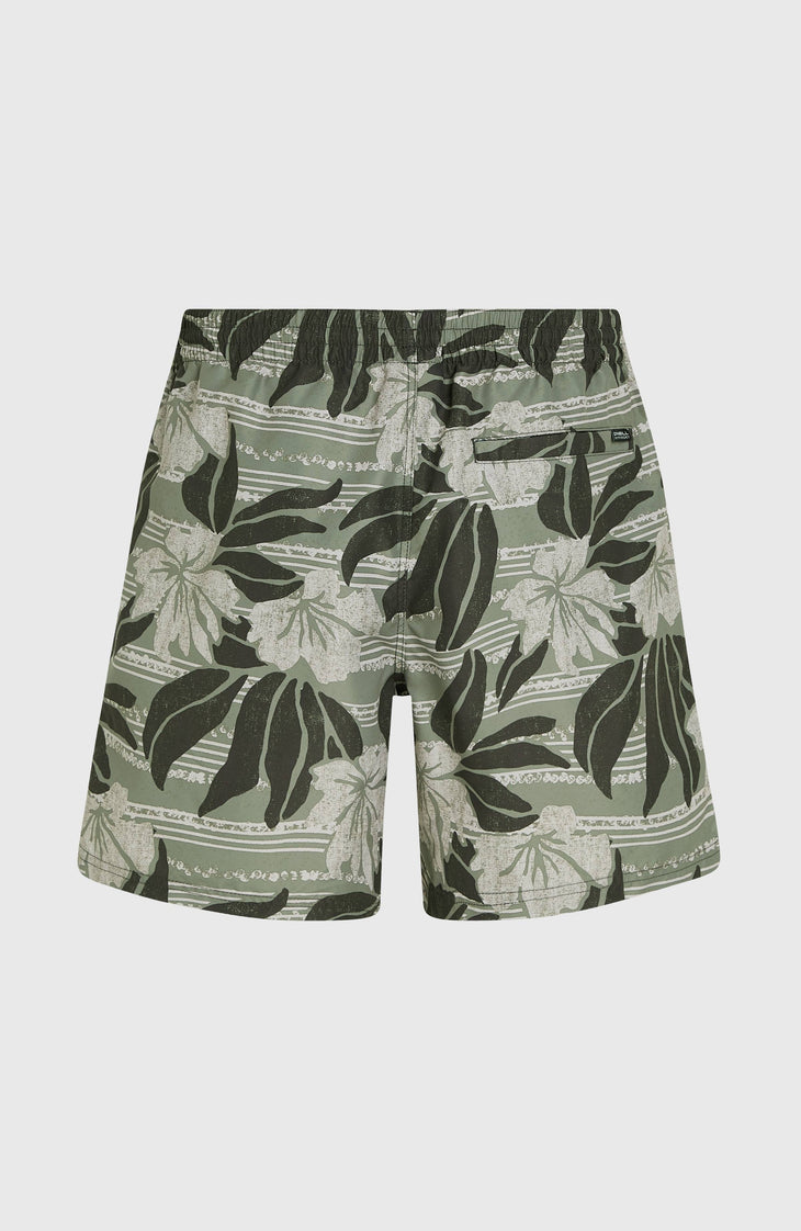 Cali Floral 16'' Badehose | Green Dusty Flower