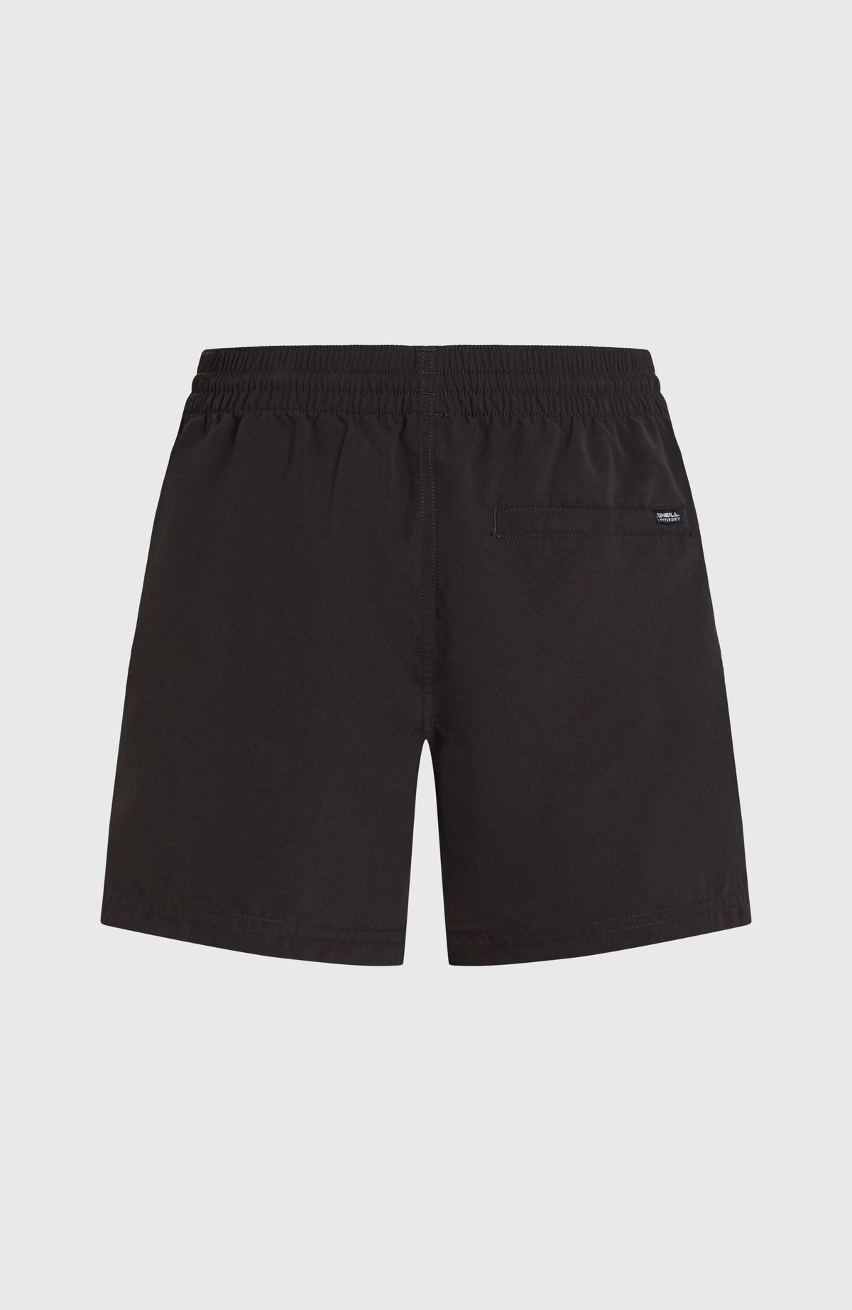 Retro 14'' Badehose für Herren, lila mit Logo-Print in Weiß, freigestellt von hinten mit Gesäßtasche