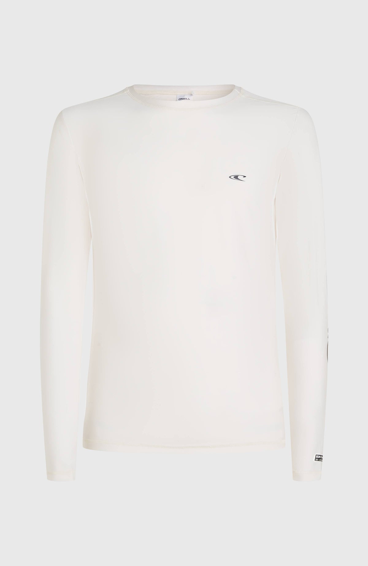 Essentials Longsleeve-Schwimmshirt für Herren, weiß mit Logo-Print in Schwarz, freigestellt in der Vorderansicht
