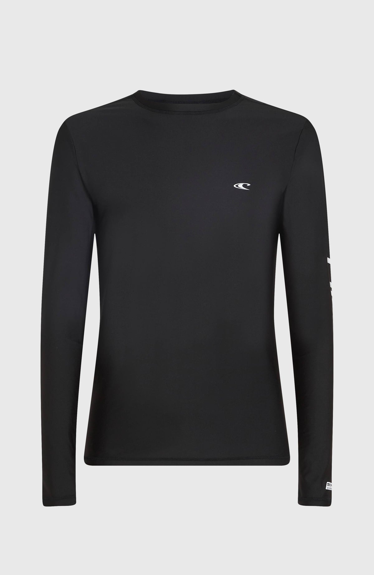 Essentials Longsleeve-Schwimmshirt für Herren, schwarz, freigestellt von vorne mit kleinem Logo-Print