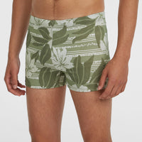 Essentials Floral Racer Badehose | Green Tonal Dusty Flower