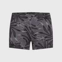 Essentials Floral Racer Badehose | Black Dipped Leaves