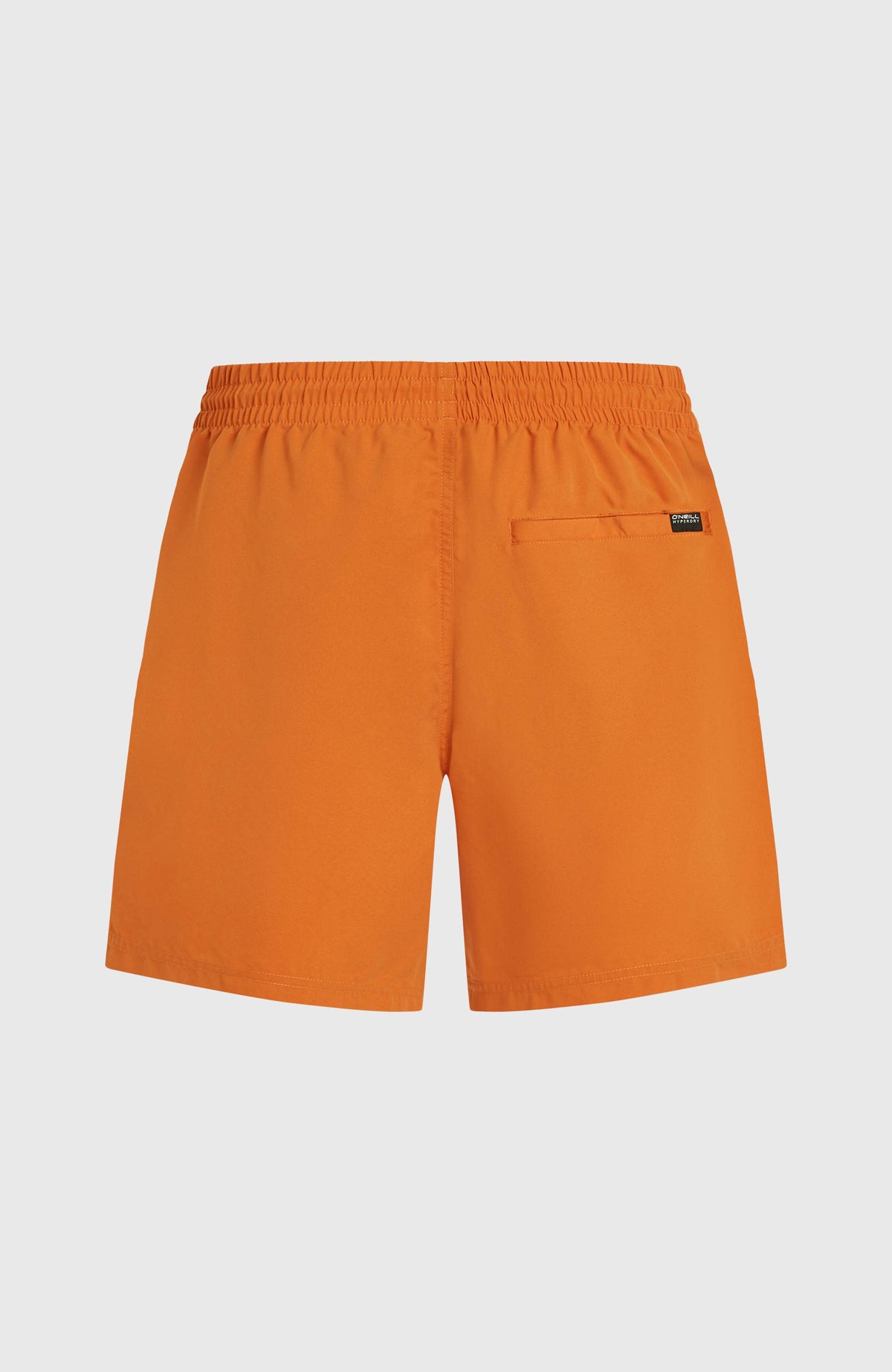 Cali 16'' Badehose für Herren, orange mit Logo-Print in Weiß, flach liegend von hinten mit Rückentasche