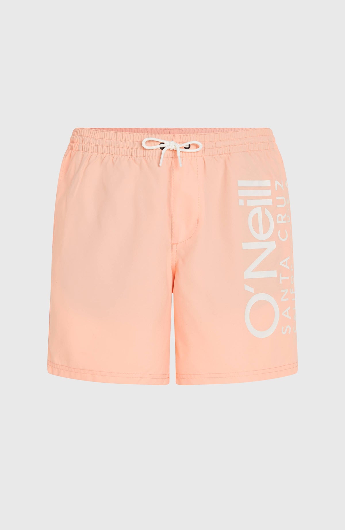 Original Cali 16'' Badehose für Herren, pink mit Logo-Print in Weiß, freigestellt von vorne mit Kordelzug