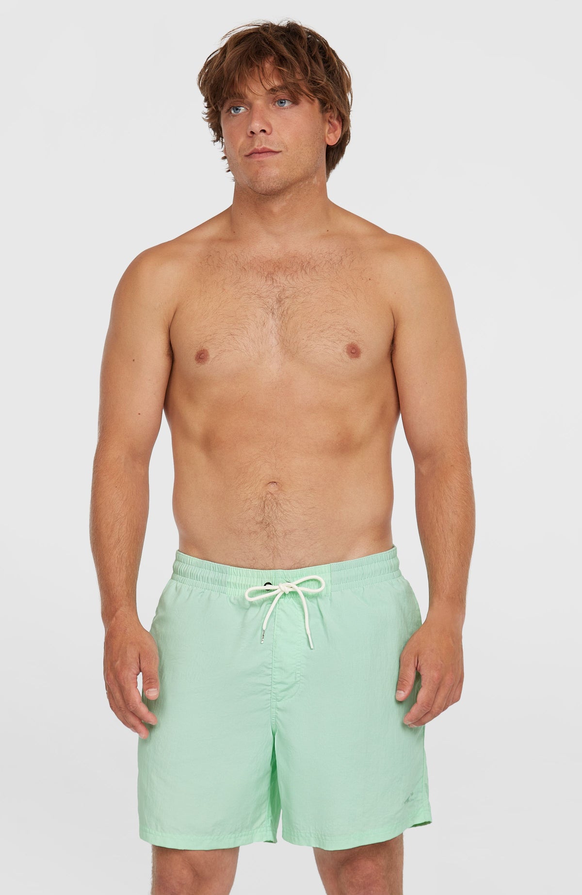 O'Neill Vert 16'' Badehose für Herren, grün, Vorderansicht am Model mit elastischem Bund und weißem Kordelzug