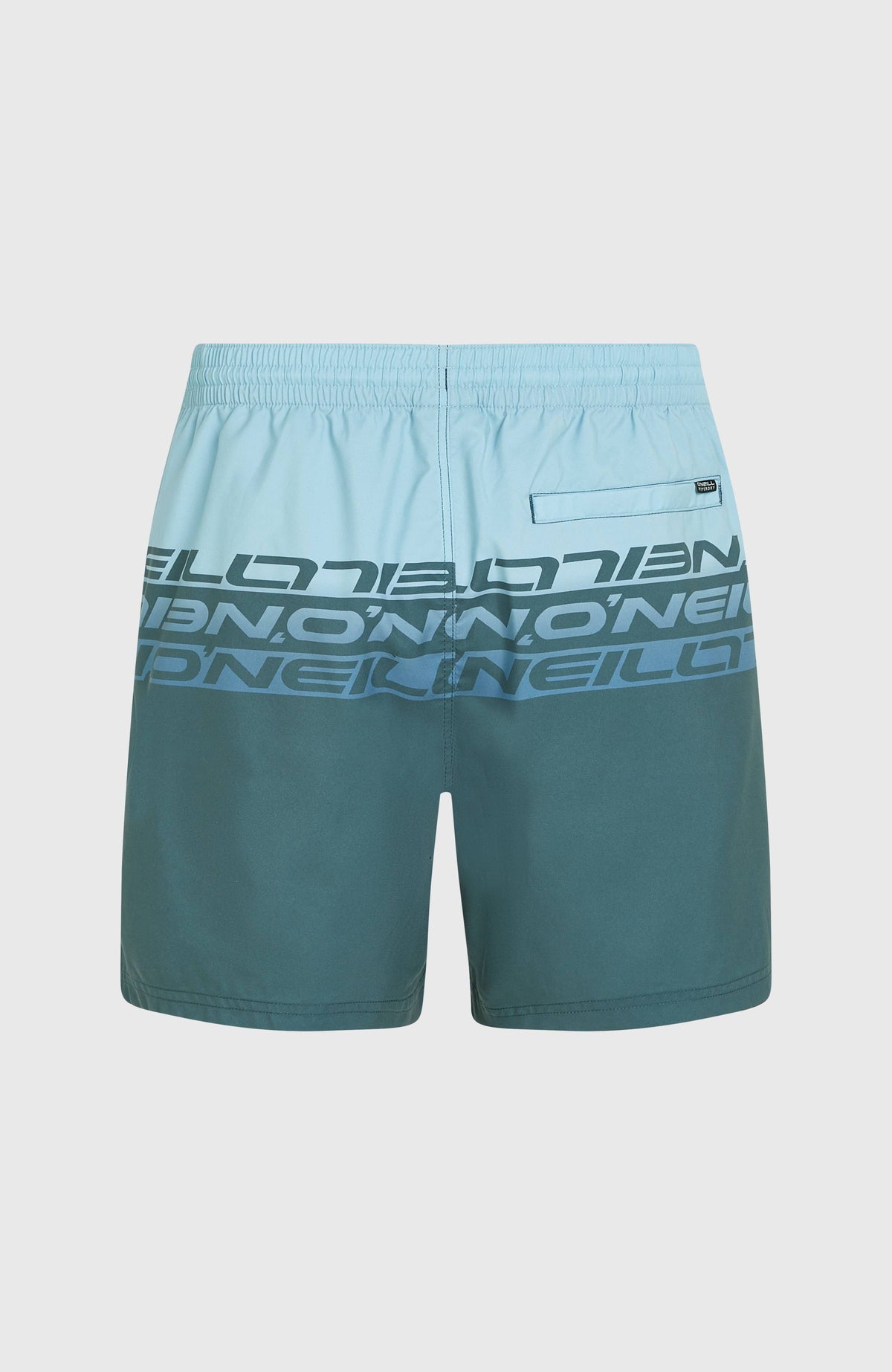 Cali Stripe 16'' Badehose für Herren, blau mit Logo-Print in Blau, freigestellt von hinten mit Gesäßtasche