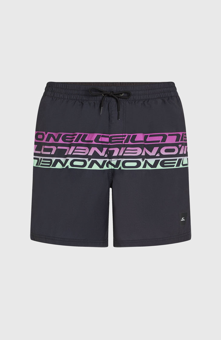 Cali Stripe 16'' Badehose | Black/Purple Upside Down Clean