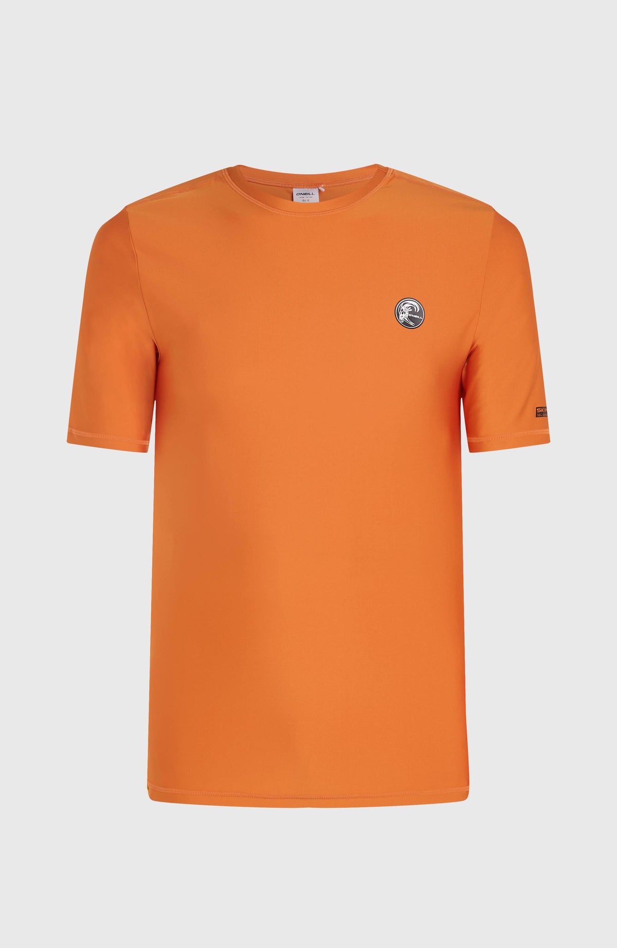 O'Riginals Shortsleeve-Schwimmshirt für Herren, orange, freigestellt von vorne mit Logo-Badge