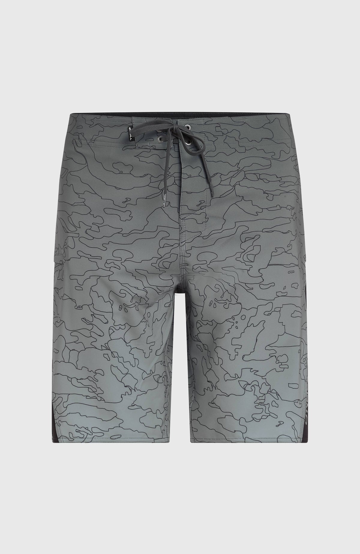 Superfreak Mysto 20'' Boardshorts für Herren, grau mit Camouflage-Muster in Schwarz, freigestellt von vorne