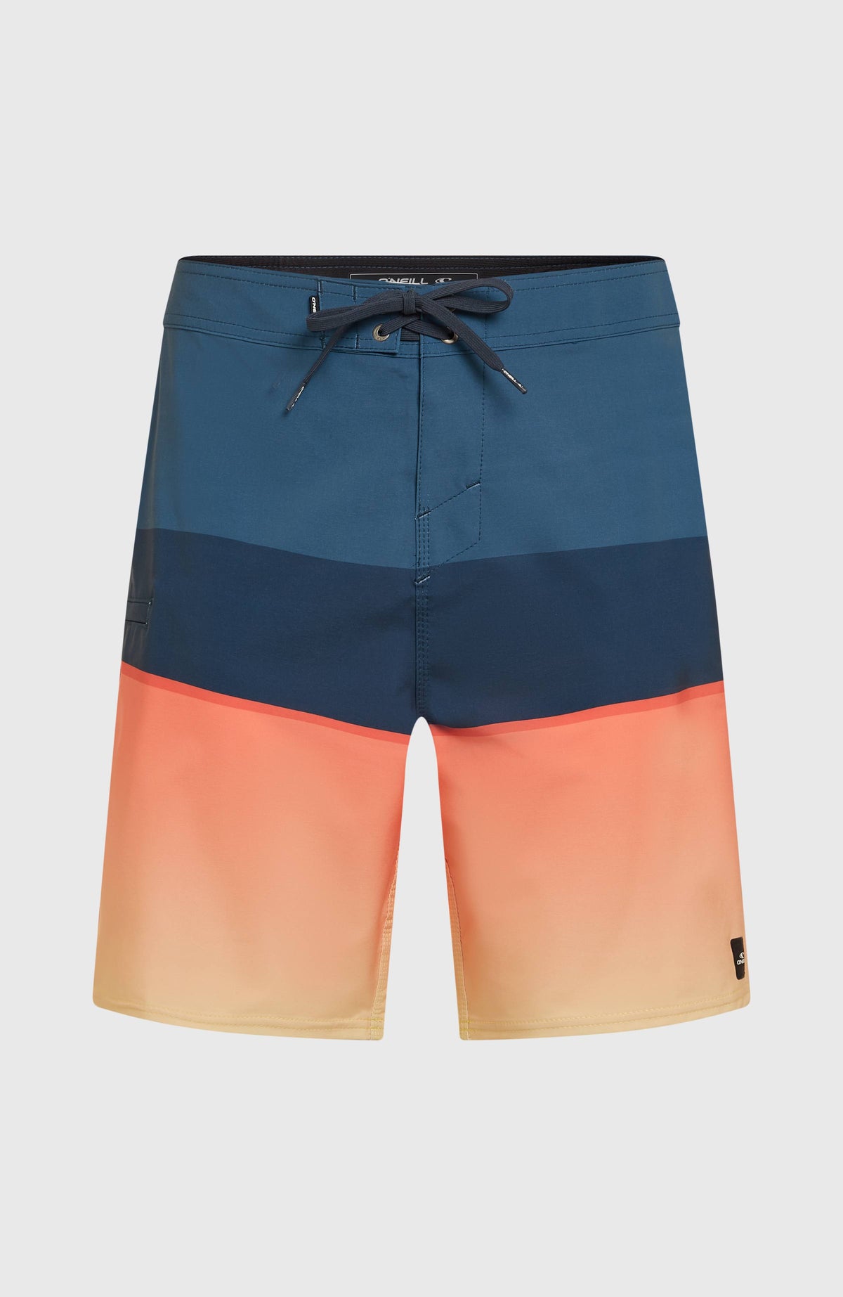 O'Neill Hyperfreak Heat Block 19'' Boardshorts für Herren, orange mit Farbverlauf in Blau, freigestellt von vorne
