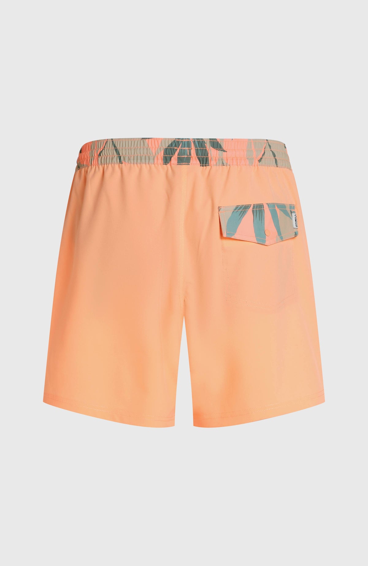 Pocket Print 16'' Badehose für Herren, orange, freigestellt von hinten, aufgesetzte Gesäßtasche mit Klappe