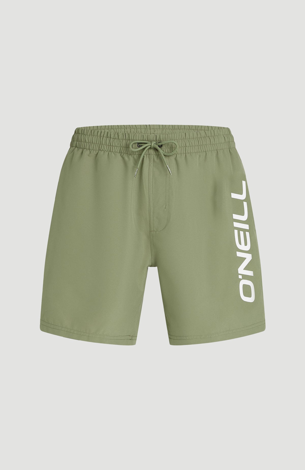 Logo 16'' Badehose für Herren, grün mit Logo-Print in Weiß, flach liegend von vorne mit Kordelzug