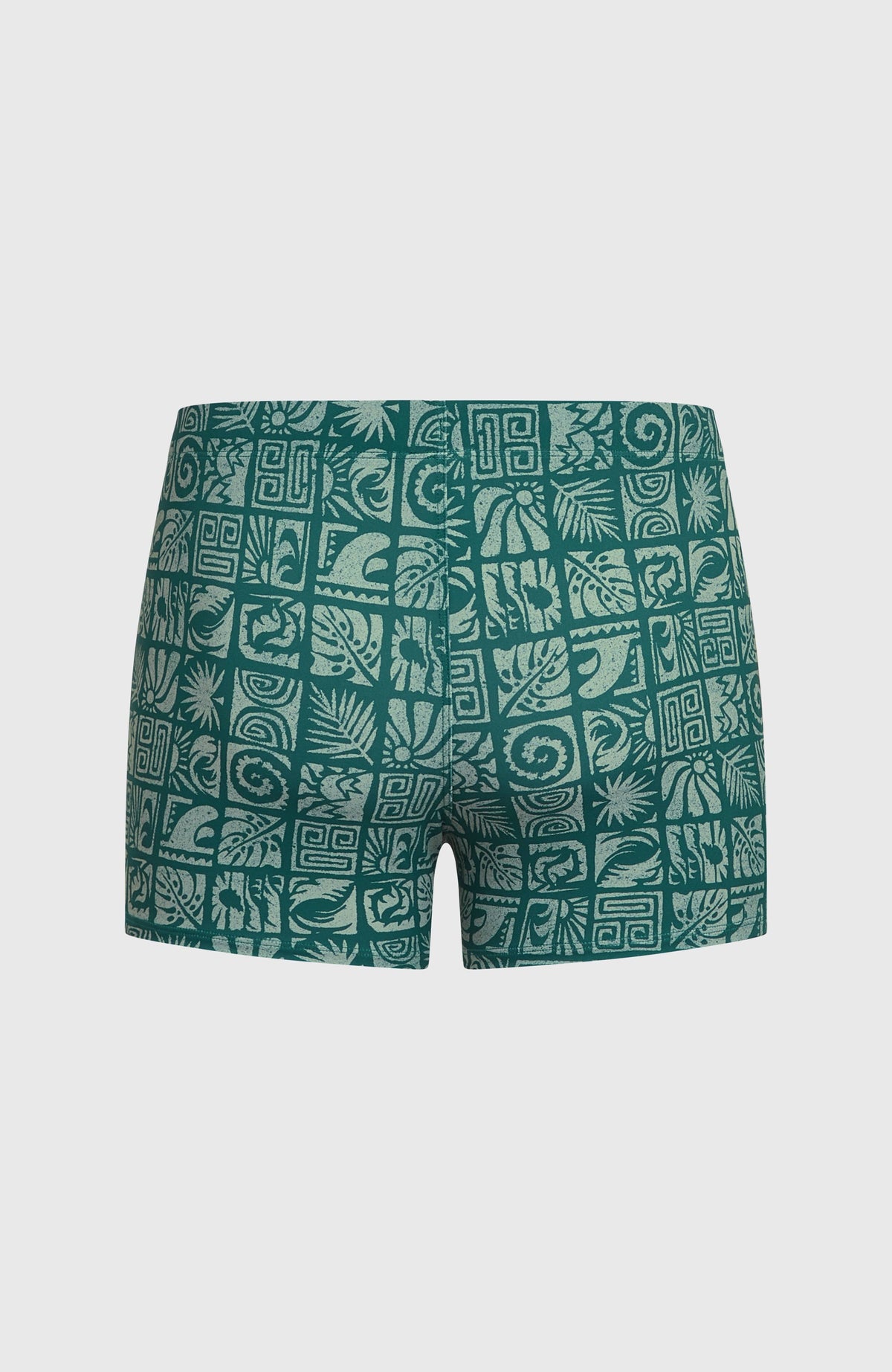 Essentials All-Over-Print Badehose für Herren, blau mit Grafikmuster in Hellblau, freigestellt von hinten