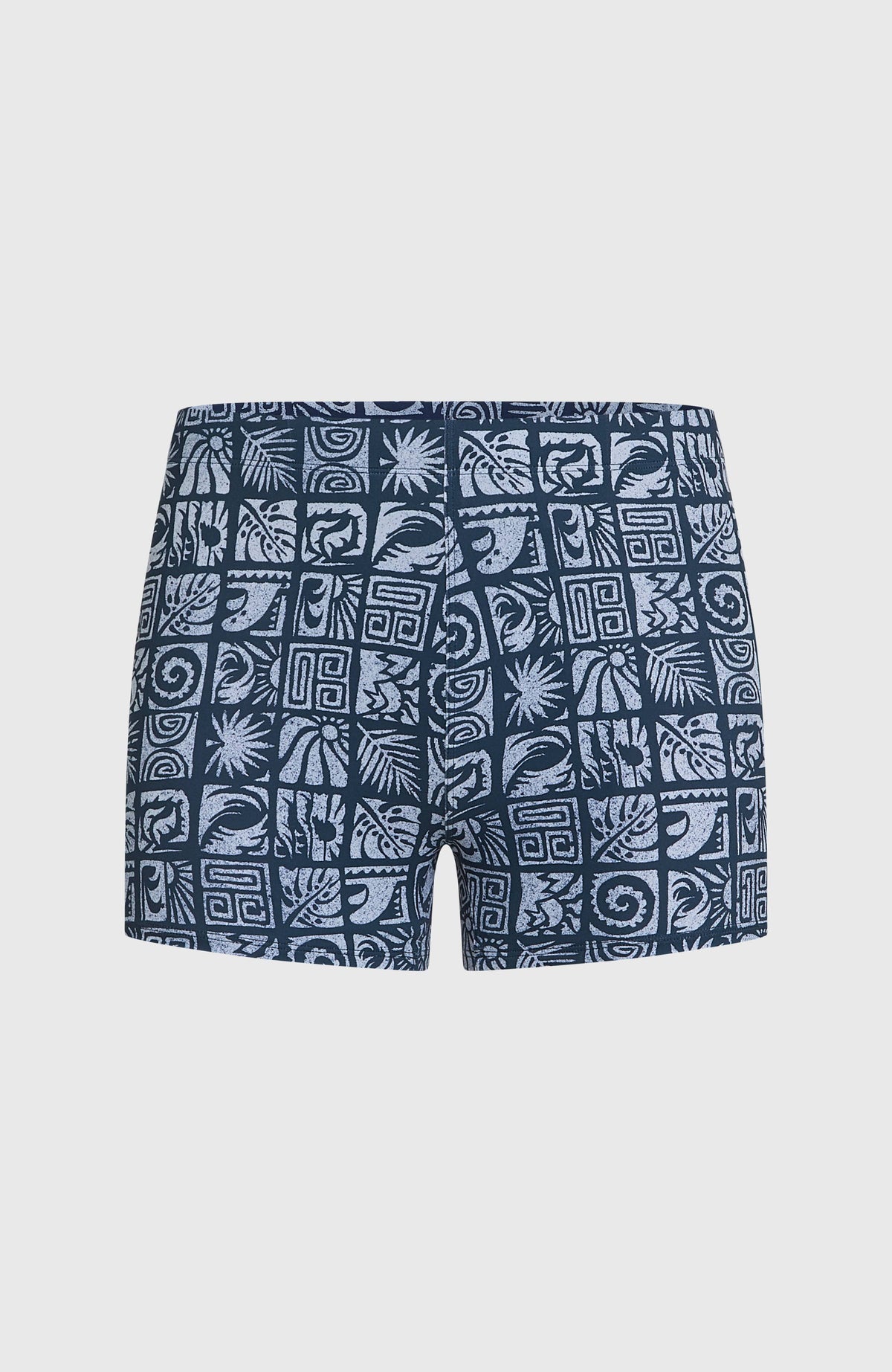 Essentials All-Over-Print Racer Badehose für Herren, blau mit Grafikmuster in Hellblau, flach liegend von vorne