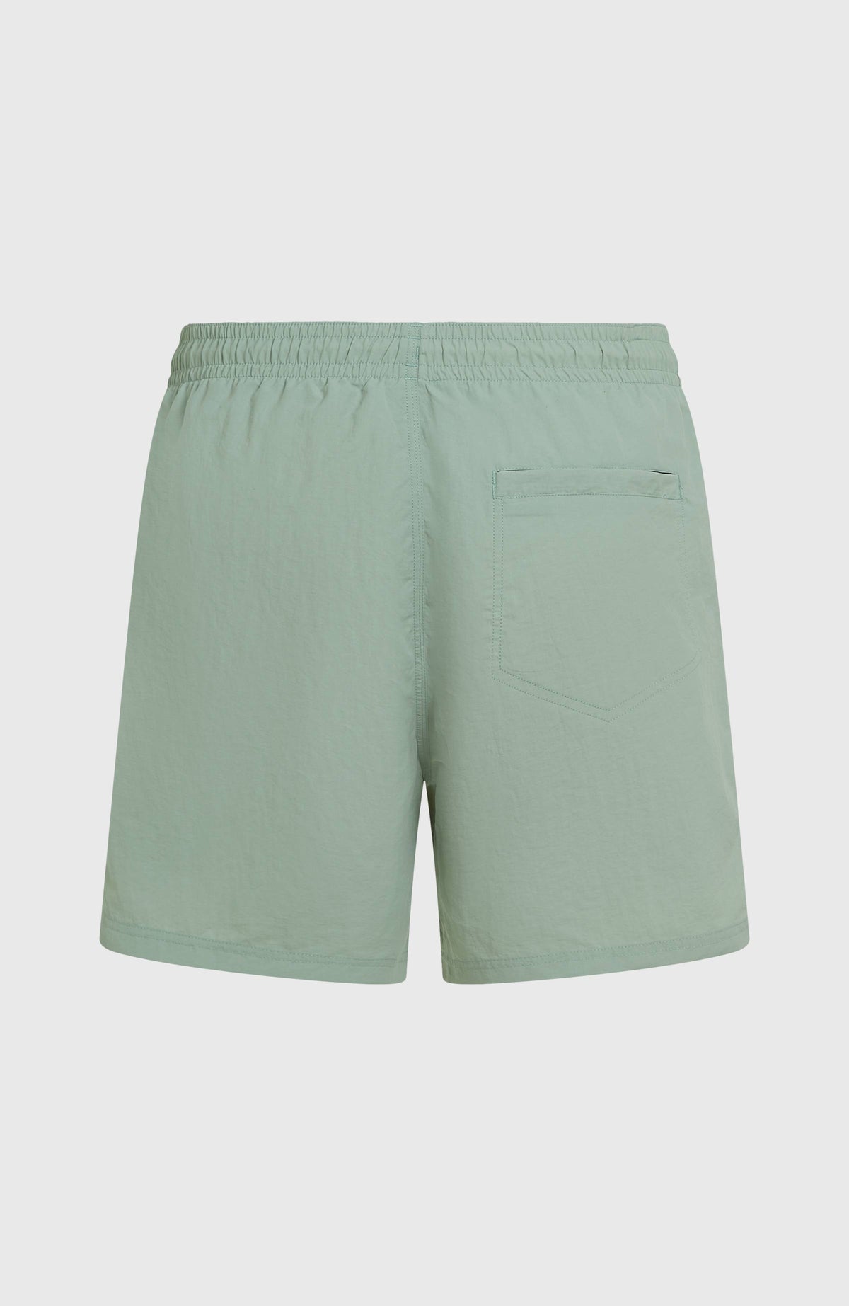 Grüne Vert 16'' Badehose für Herren, flach liegend von hinten, elastischer Bund und aufgesetzte Gesäßtasche