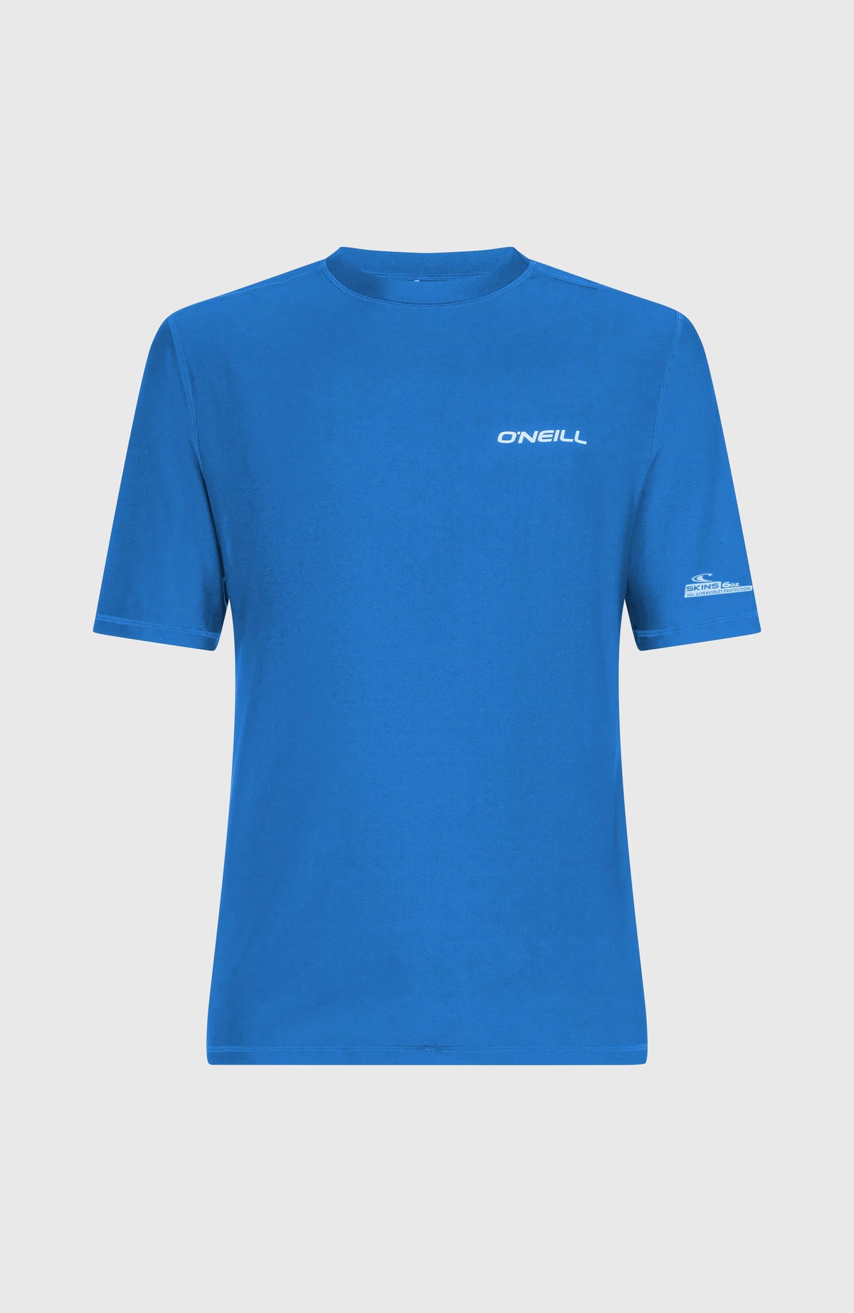 O'Neill Shortsleeve-UV-Shirt für Herren, blau, freigestellt von vorne mit Logo-Print