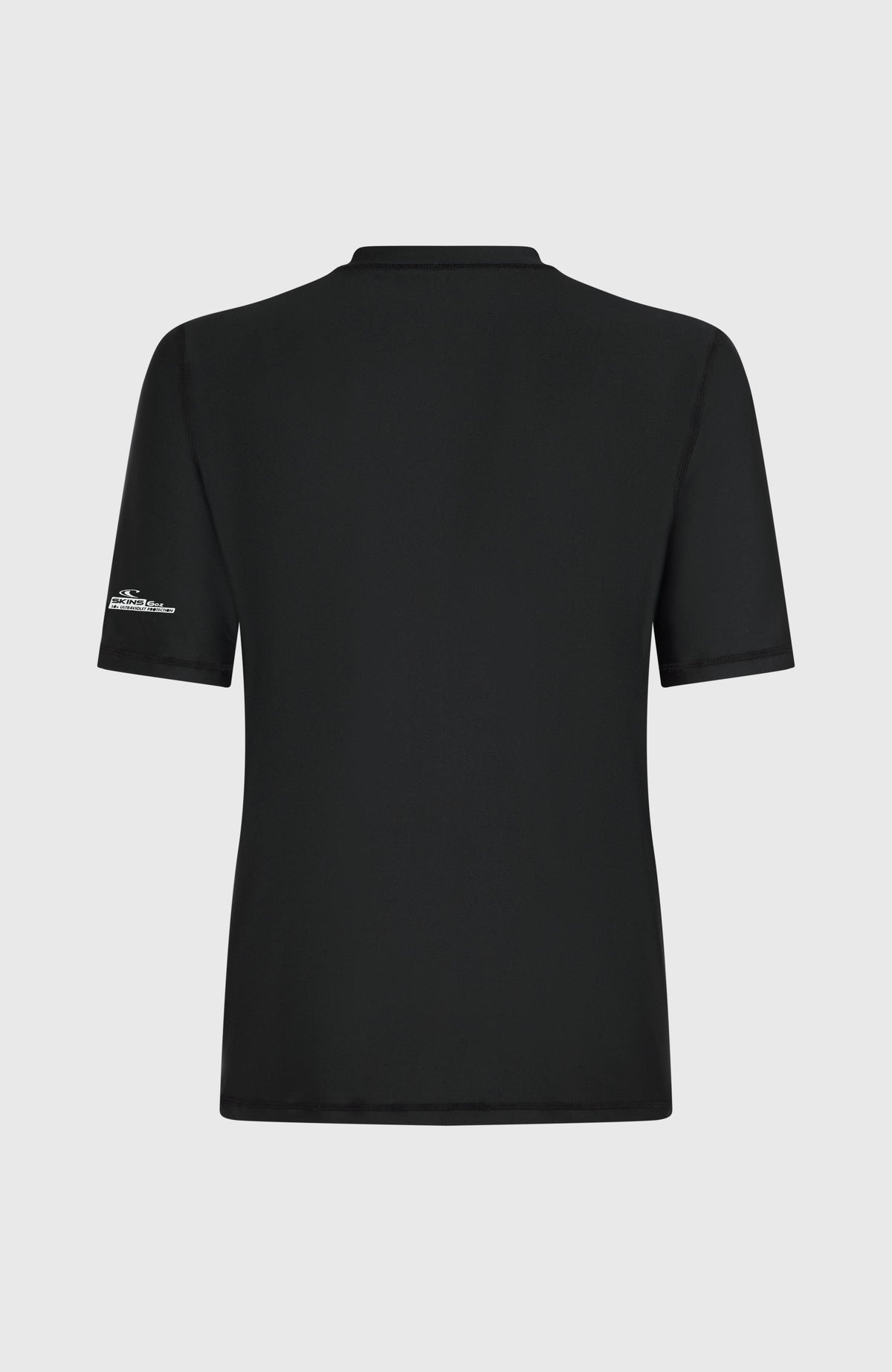 Shortsleeve-UV-Shirt für Herren in Schwarz, freigestellt von hinten mit kleinem Ärmel-Print