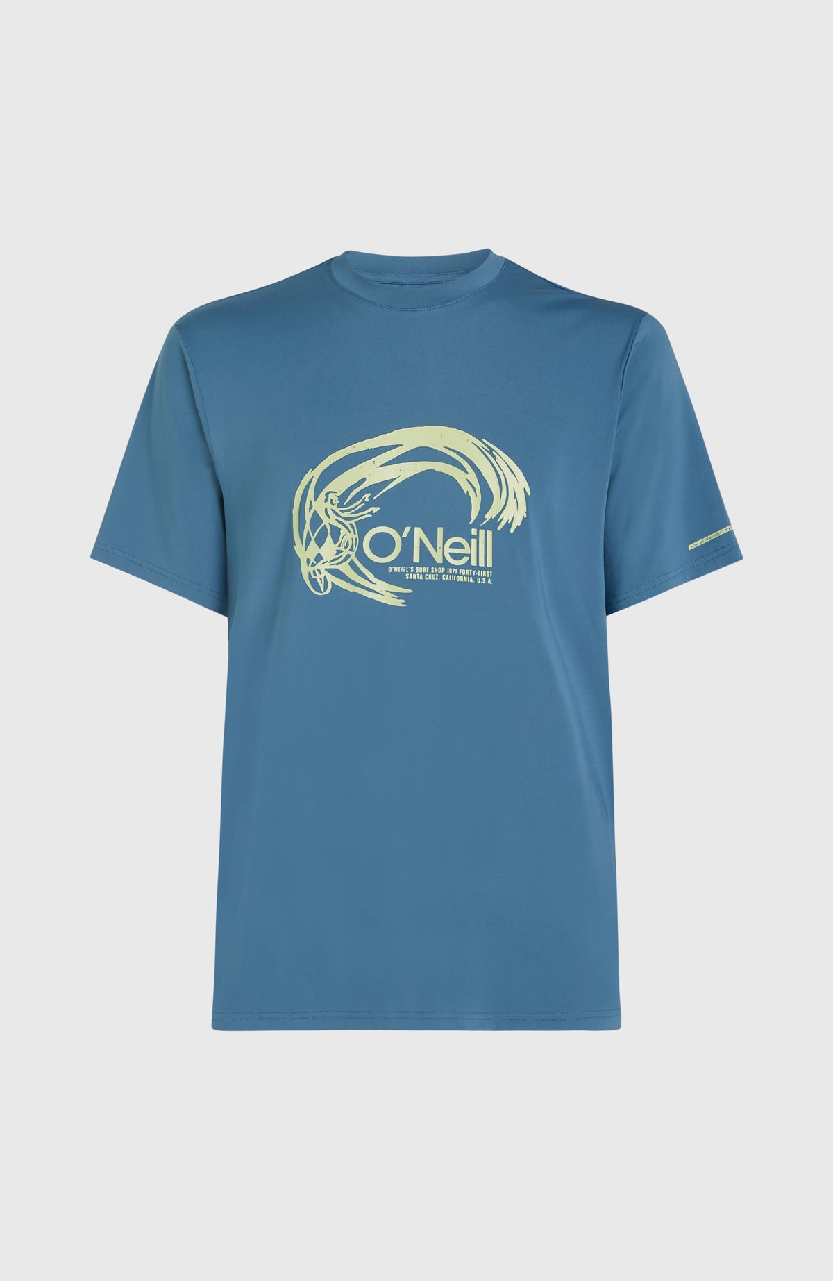 O'Riginals Hybrid T-Shirt für Herren, blau mit Logo-Print in Gelb, freigestellt von vorne