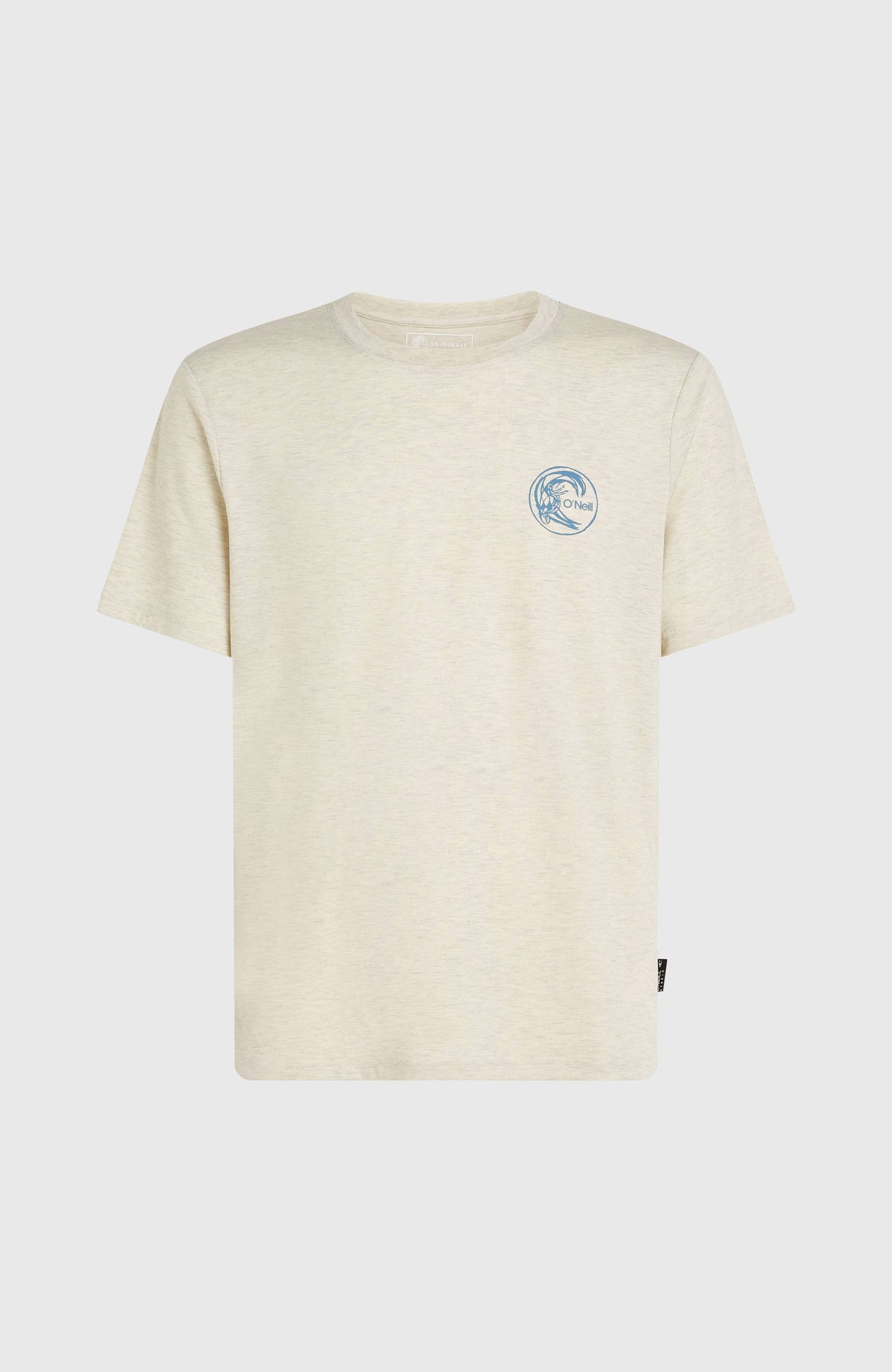 O'Riginals Hybrid T-Shirt für Herren, beige mit Logo-Print in Blau, flach liegend von vorne