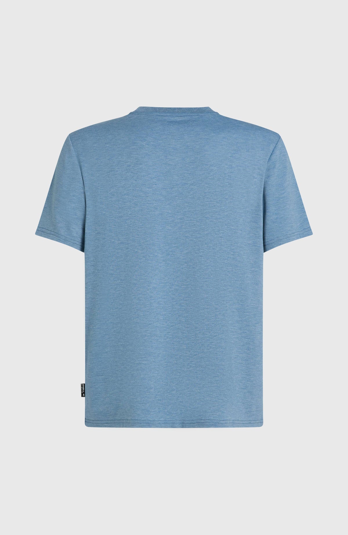 Blaues O'Riginals Hybrid T-Shirt für Herren, freigestellt von hinten, mit kleinem Logo-Label am Saum