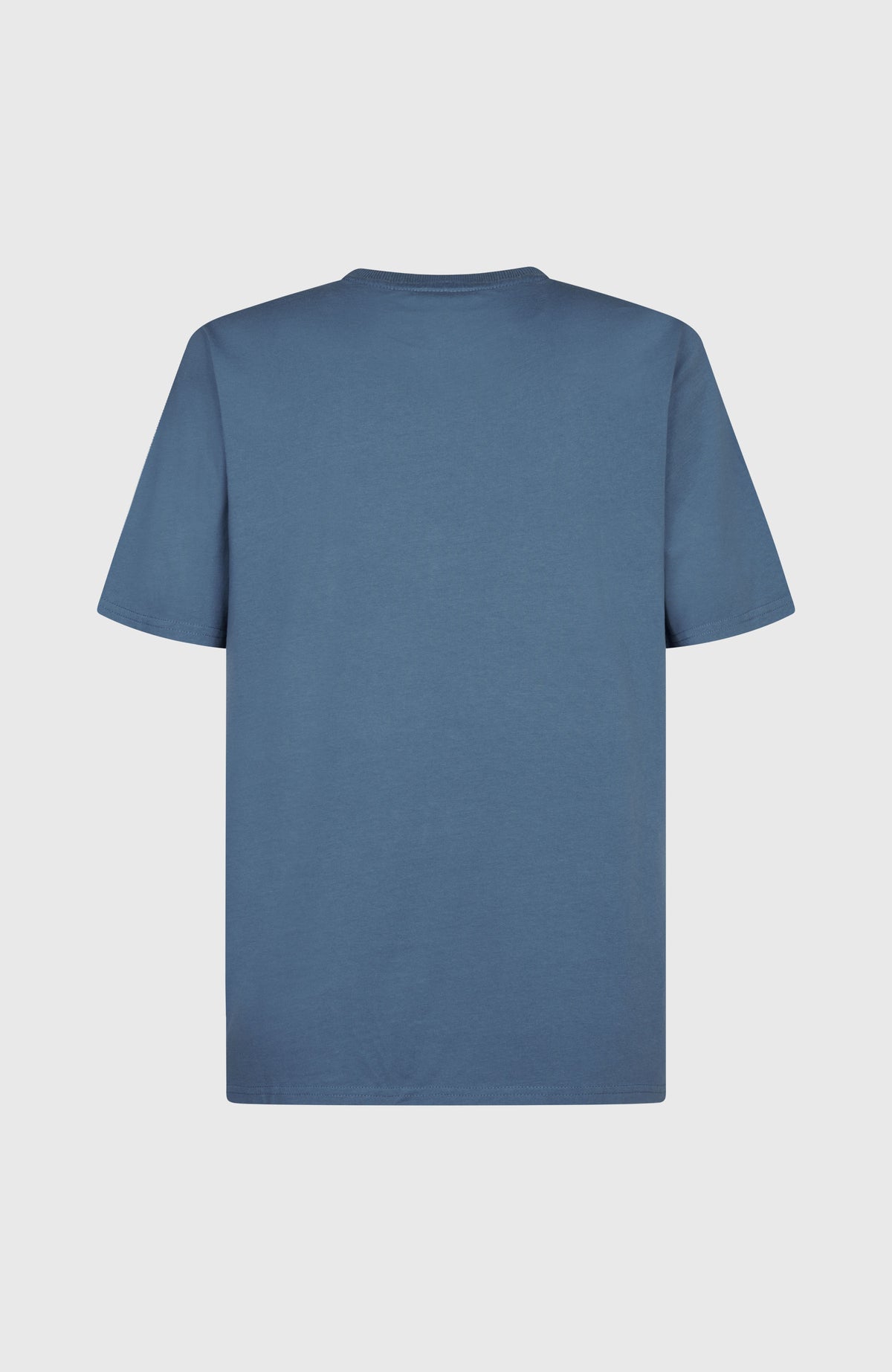 Future Surf Society T-Shirt für Herren, blau mit Schriftzug-Print in Weiß, flach liegend von hinten