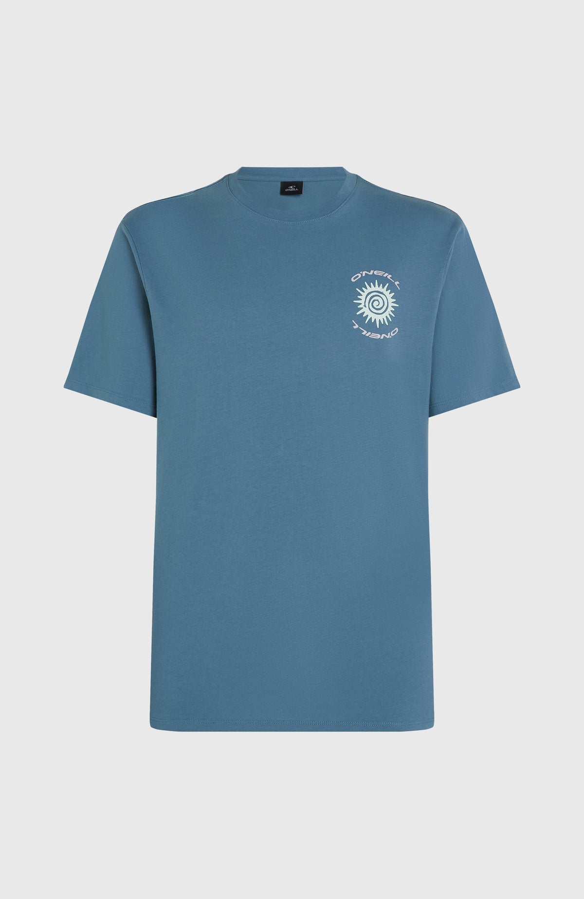 Blaues Photo Print T-Shirt für Herren mit Foto-Print in Weiß, freigestellt von vorne mit rundem Halsausschnitt