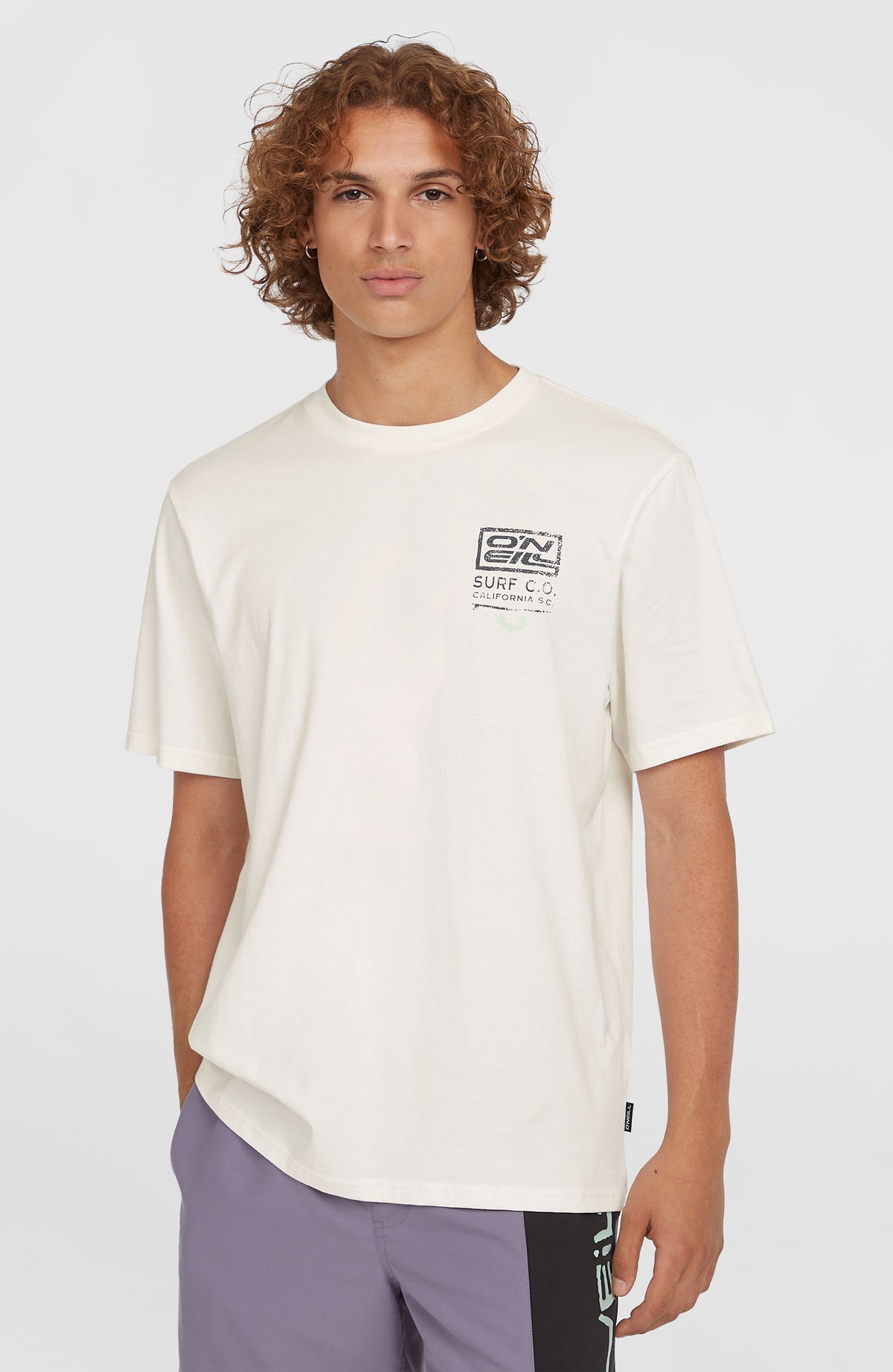 O'Neill Retro Graphic T-Shirt für Herren, weiß mit Grafik-Print in Schwarz und Grün, Vorderansicht am Model