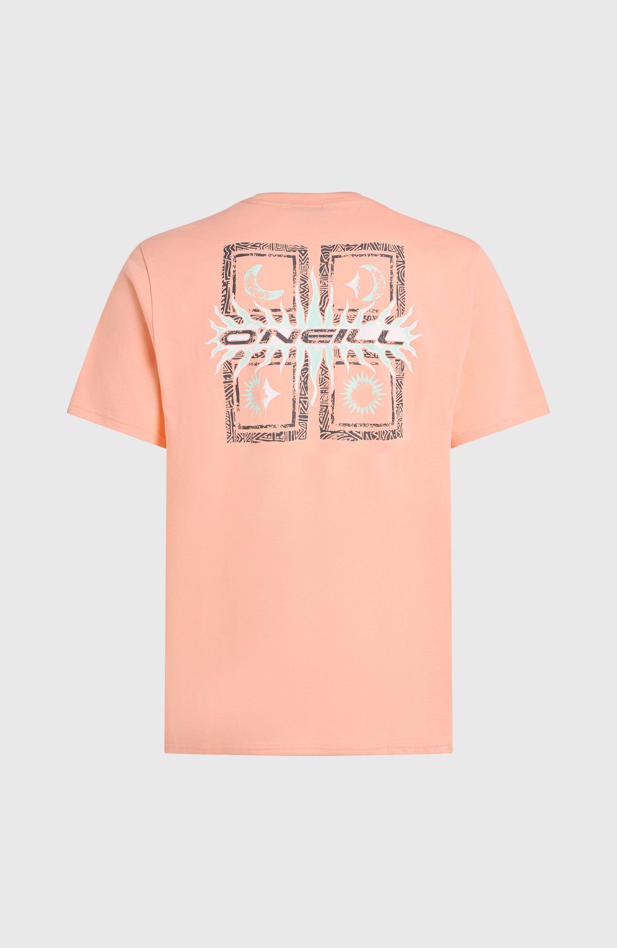 Pinkes Retro Graphic T-Shirt für Herren mit Grafik-Print in Schwarz und Türkis, flach liegend von hinten