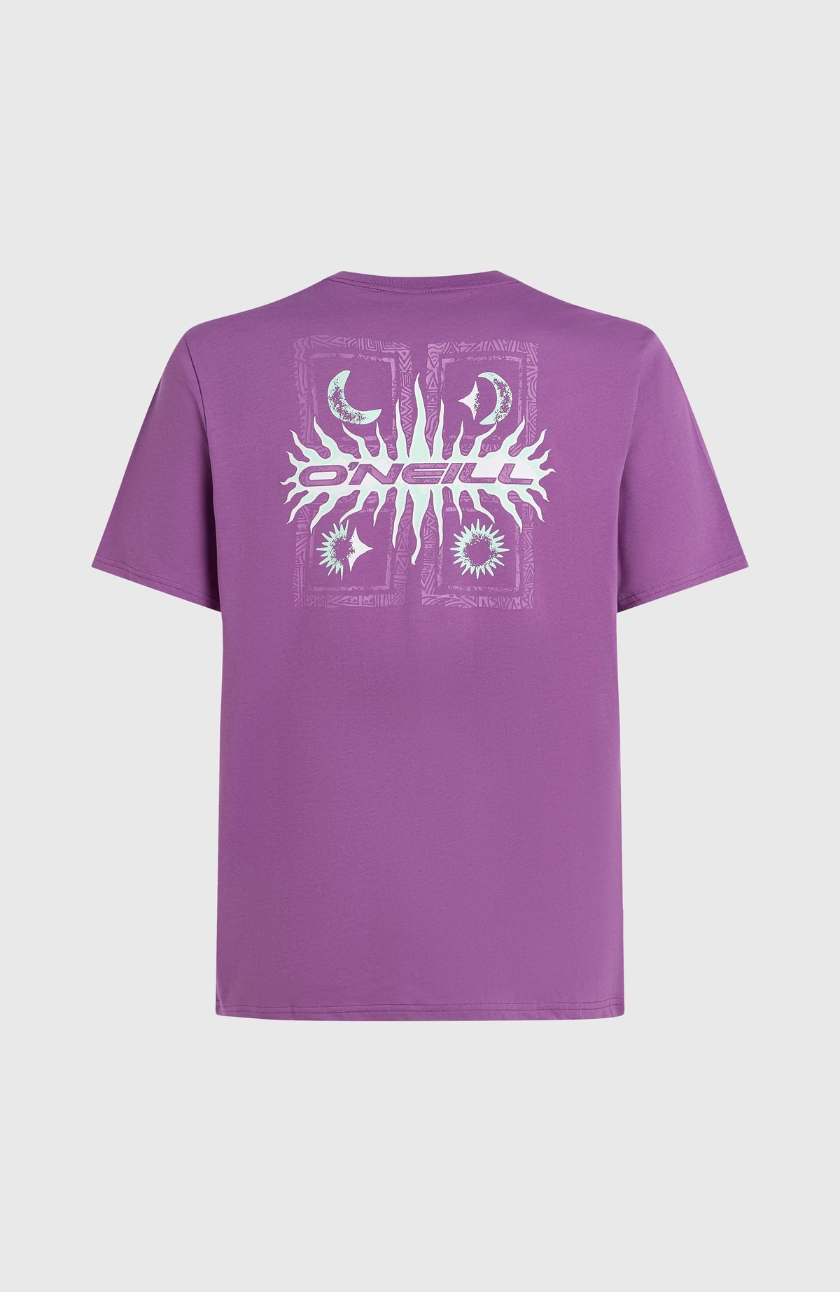 Retro Graphic T-Shirt für Herren, lila mit Grafik-Print in Weiß, freigestellt von hinten