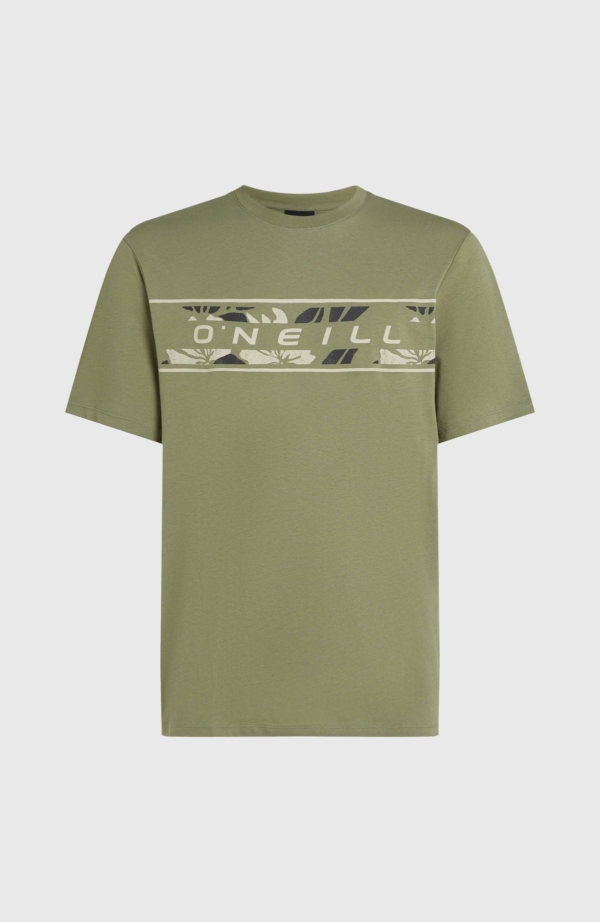Front Graphic T-Shirt für Herren, grün mit Logo-Print in Cremeweiß und Schwarz, flach liegend von vorne