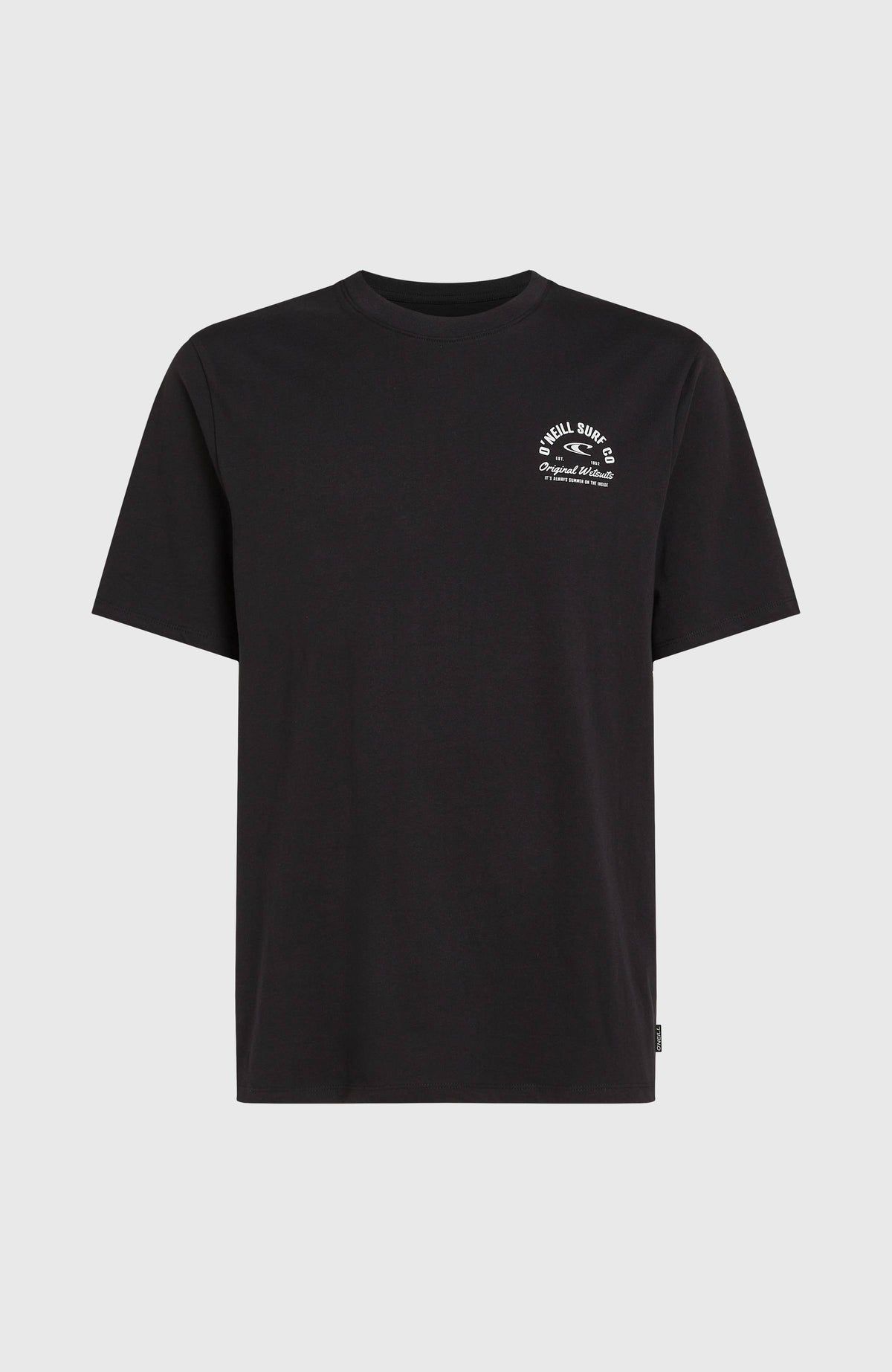 Surf Co T-Shirt für Herren, schwarz mit Logo-Print in Weiß, freigestellt von vorne
