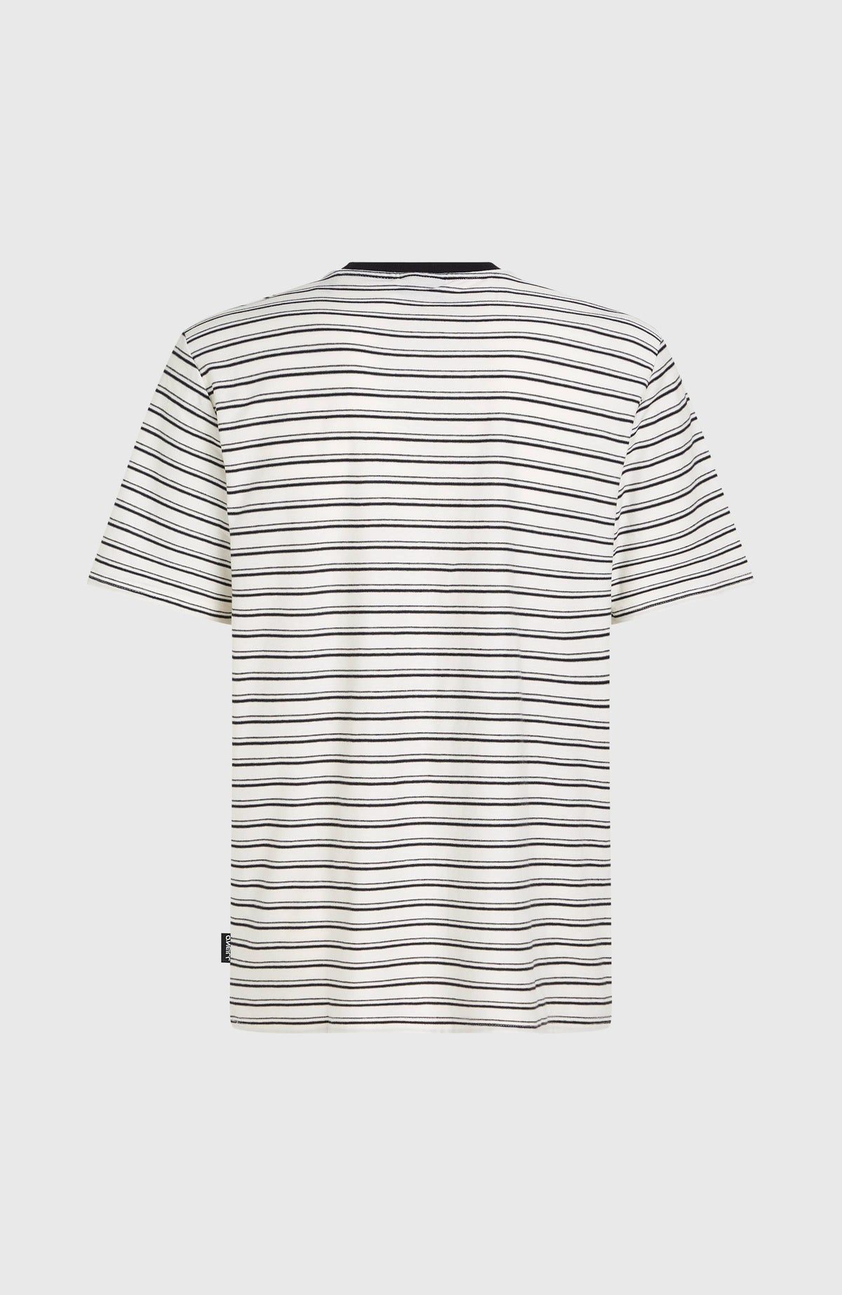 Yarn Stripe T-Shirt für Herren, weiß mit Streifenmuster in Schwarz, flach liegend von hinten