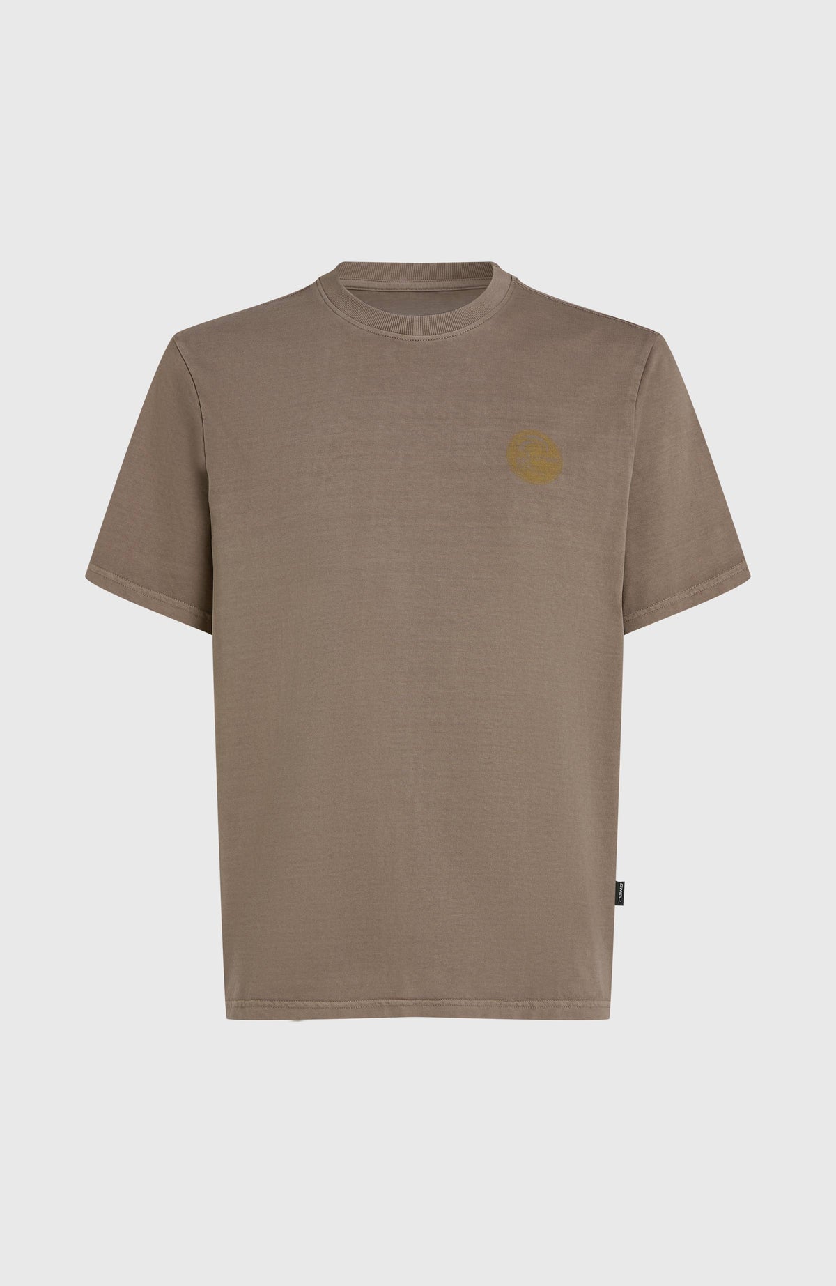O'Riginals Vintage Graphic T-Shirt für Herren, braun mit Grafik-Print in Gelb, freigestellt von vorne