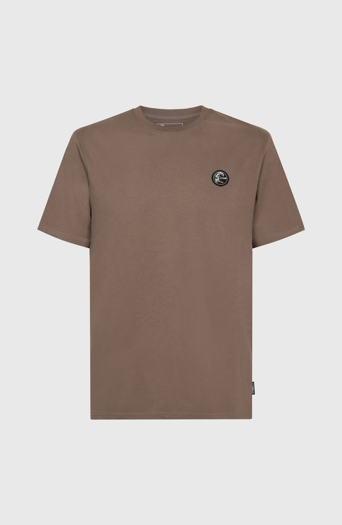 O'Riginals Badge T-Shirt für Herren, braun, flach liegend von vorne mit Logo-Badge