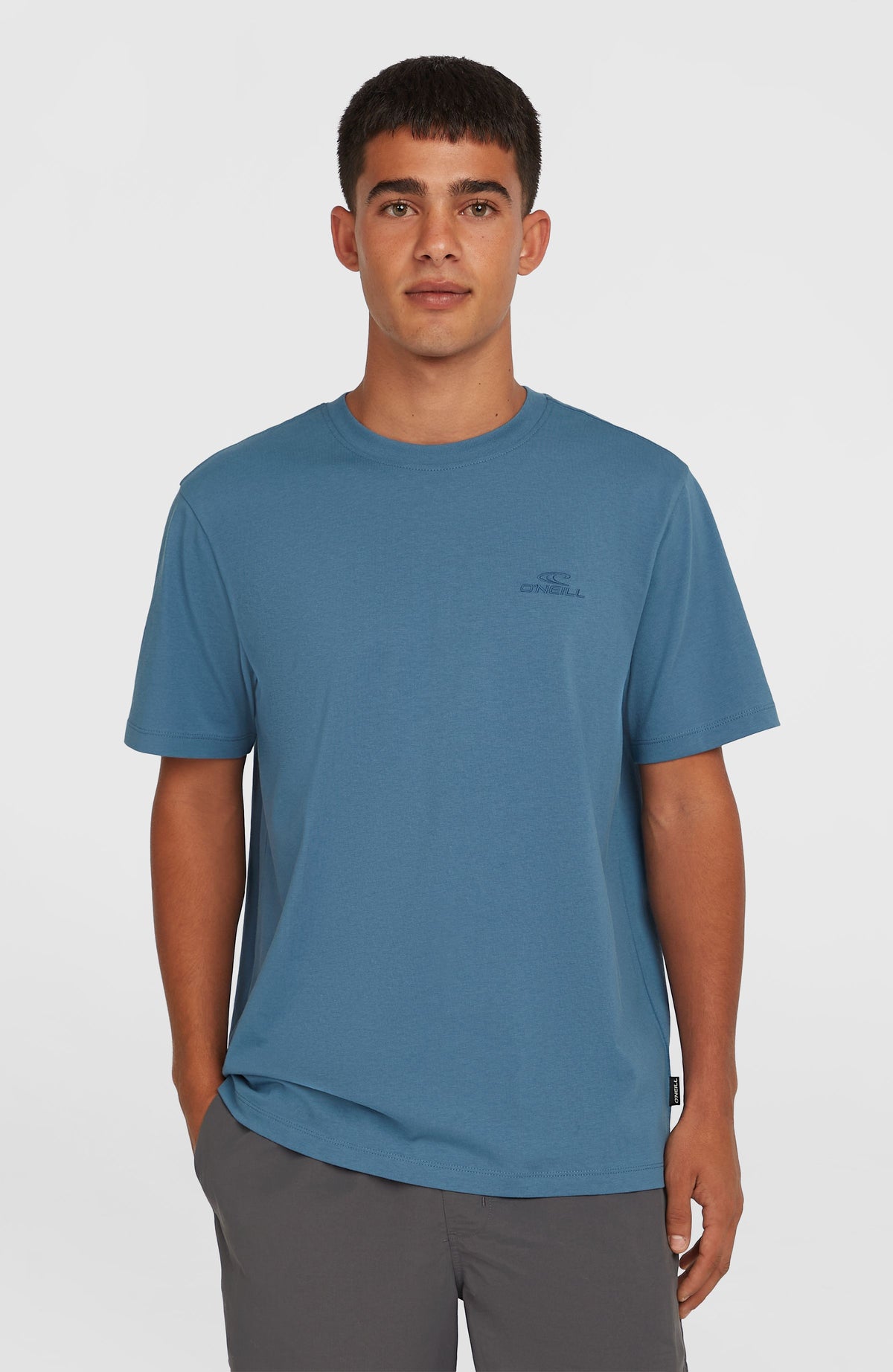O'Neill Small Logo T-Shirt für Herren, blau, Vorderansicht am Model mit Rundhalsausschnitt